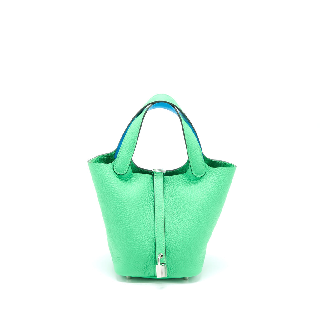 HERMES PICOTIN 18 LOCK BAG CLEMENCE VERT COMICS/BLEU FRIDA SHW