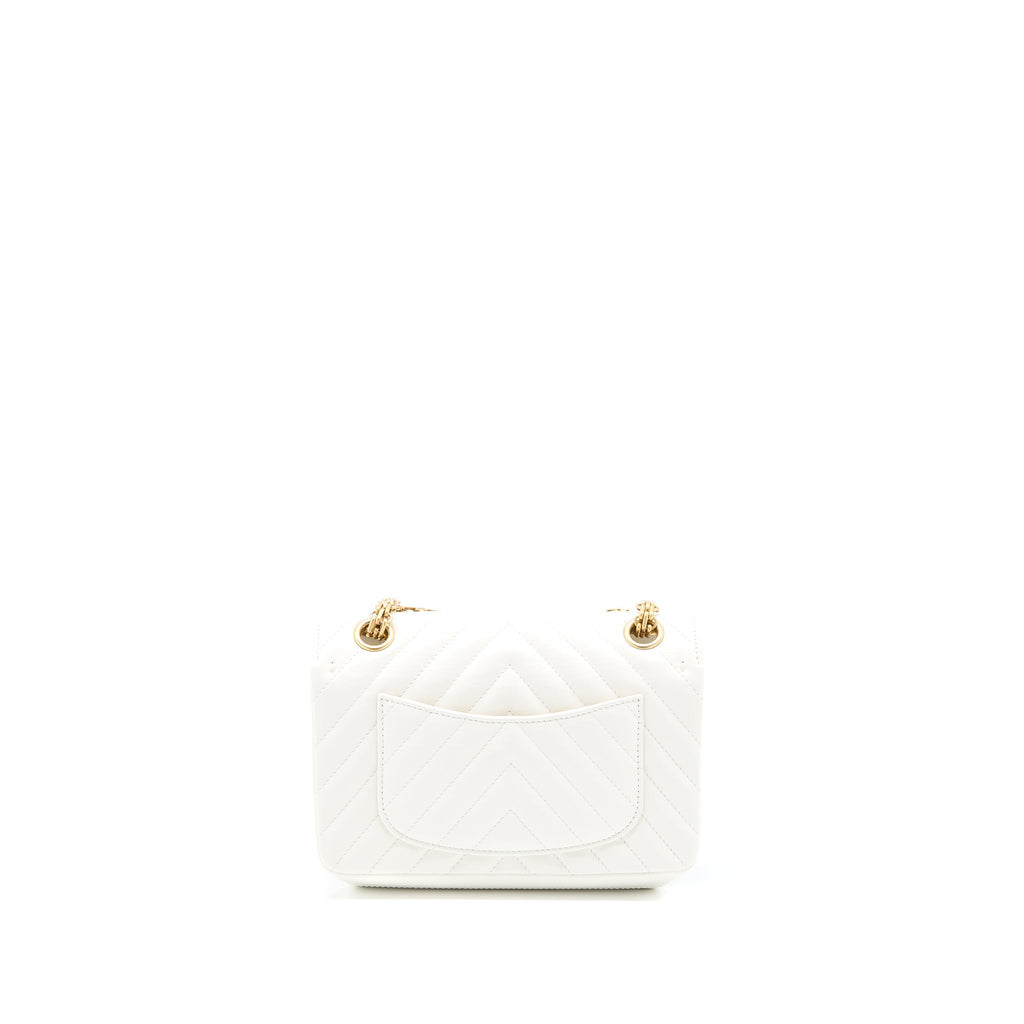 CHANEL MINI 2.55 REISSUE CHEVRON FLAP BAG AGED CALFSKIN WHITE BRUSHED GHW (MICROCHIP)