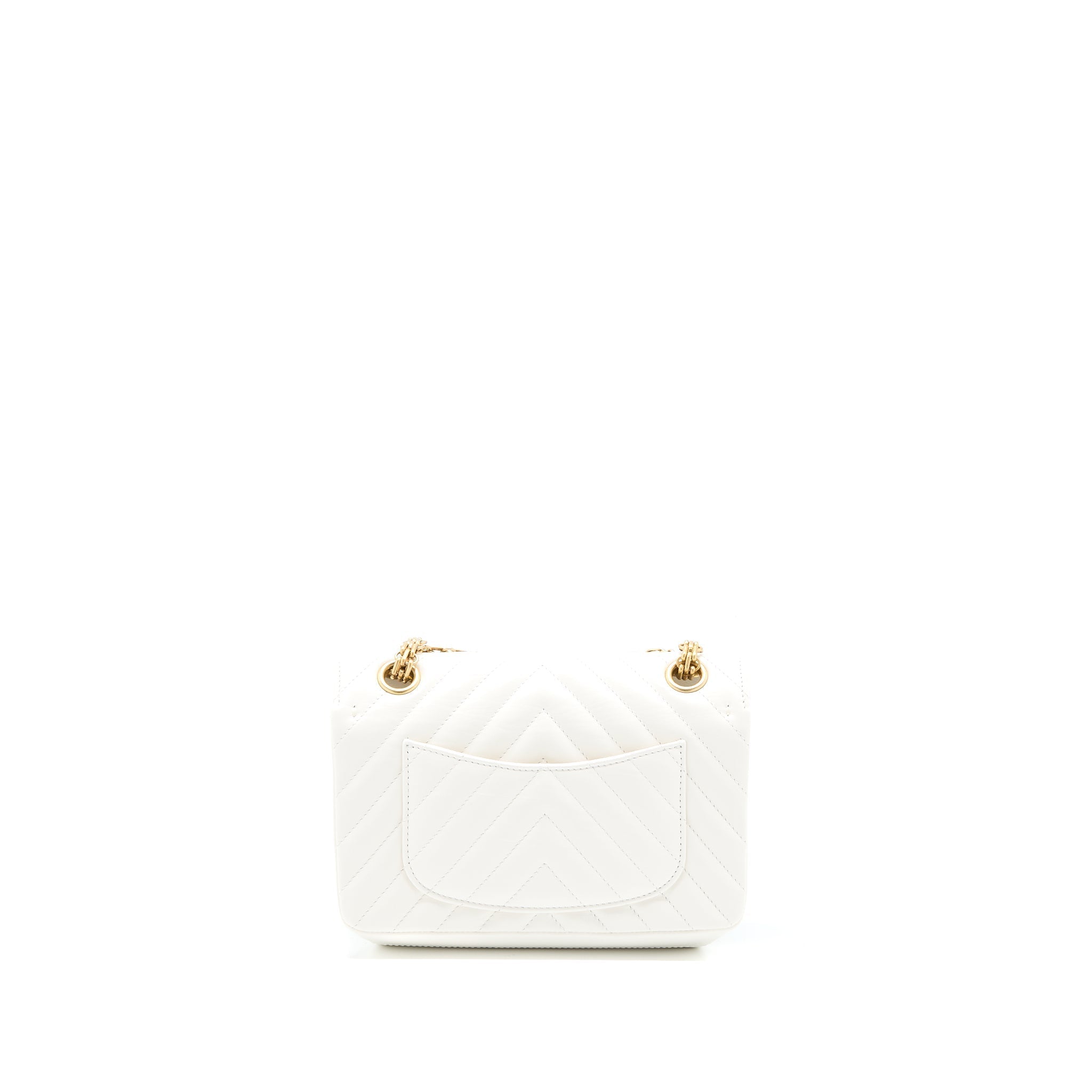 CHANEL MINI 2.55 REISSUE CHEVRON FLAP BAG AGED CALFSKIN WHITE BRUSHED GHW (MICROCHIP)