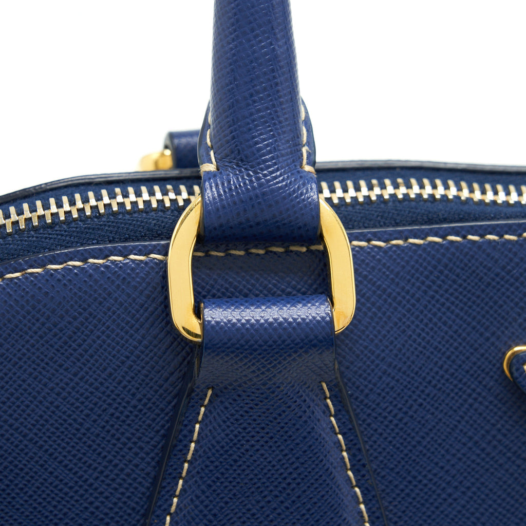PRADA SAFFIANO LUX BI COLOUR PROMENADE DONE TOTE BAG BLUETTE/TURCHESE BLUE