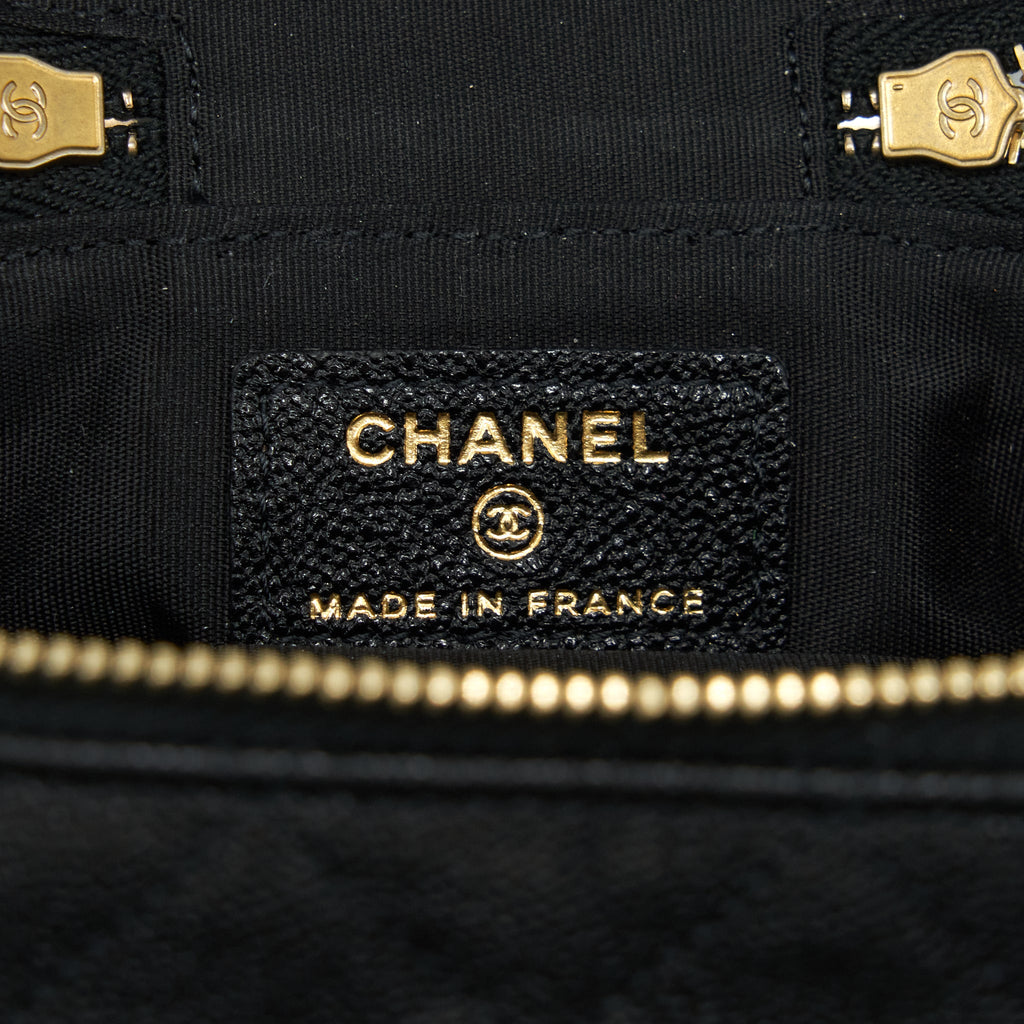 CHANEL TOP HANDLE MINI VANITY WITH CHAIN GRAINED CALFSKIN BLACK WITH GHW