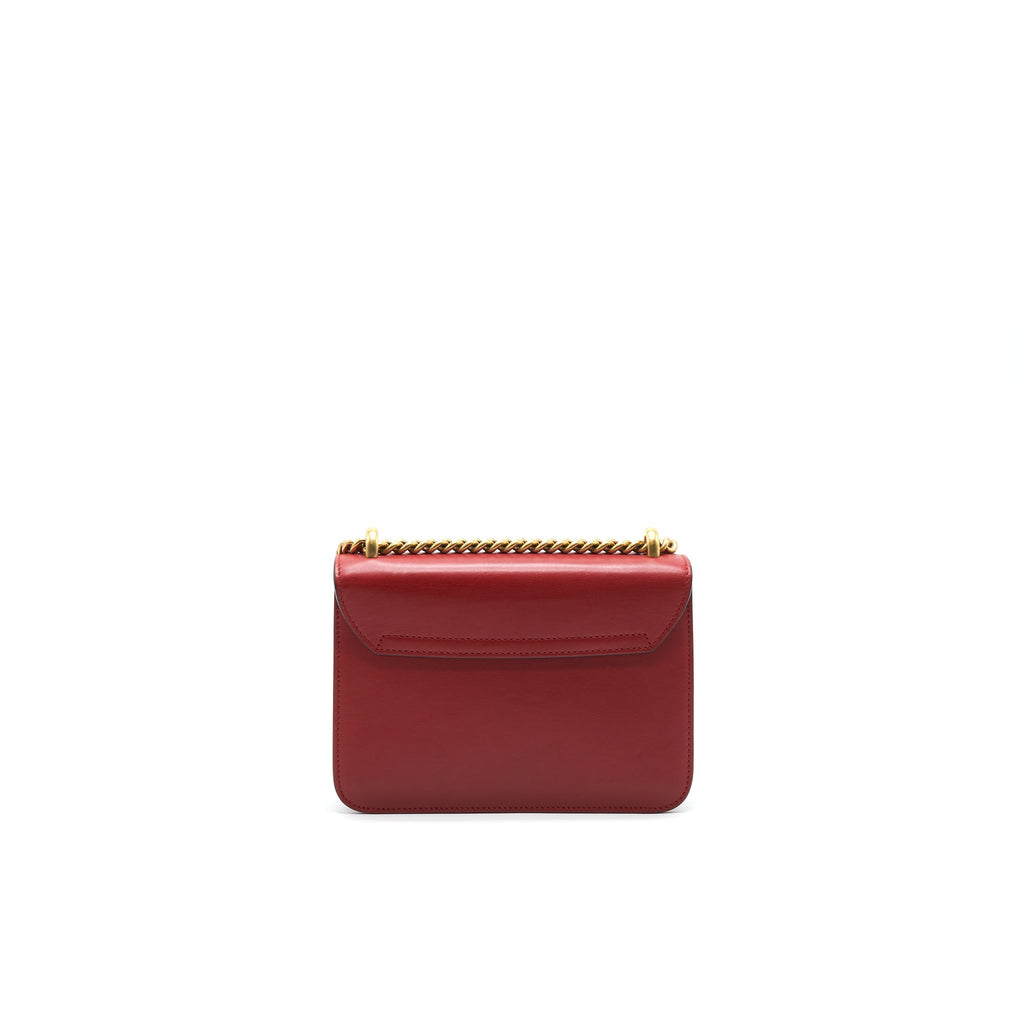 GUCCI BOW AND PEARL LEATHER CHAIN SHOULDER BAG RED