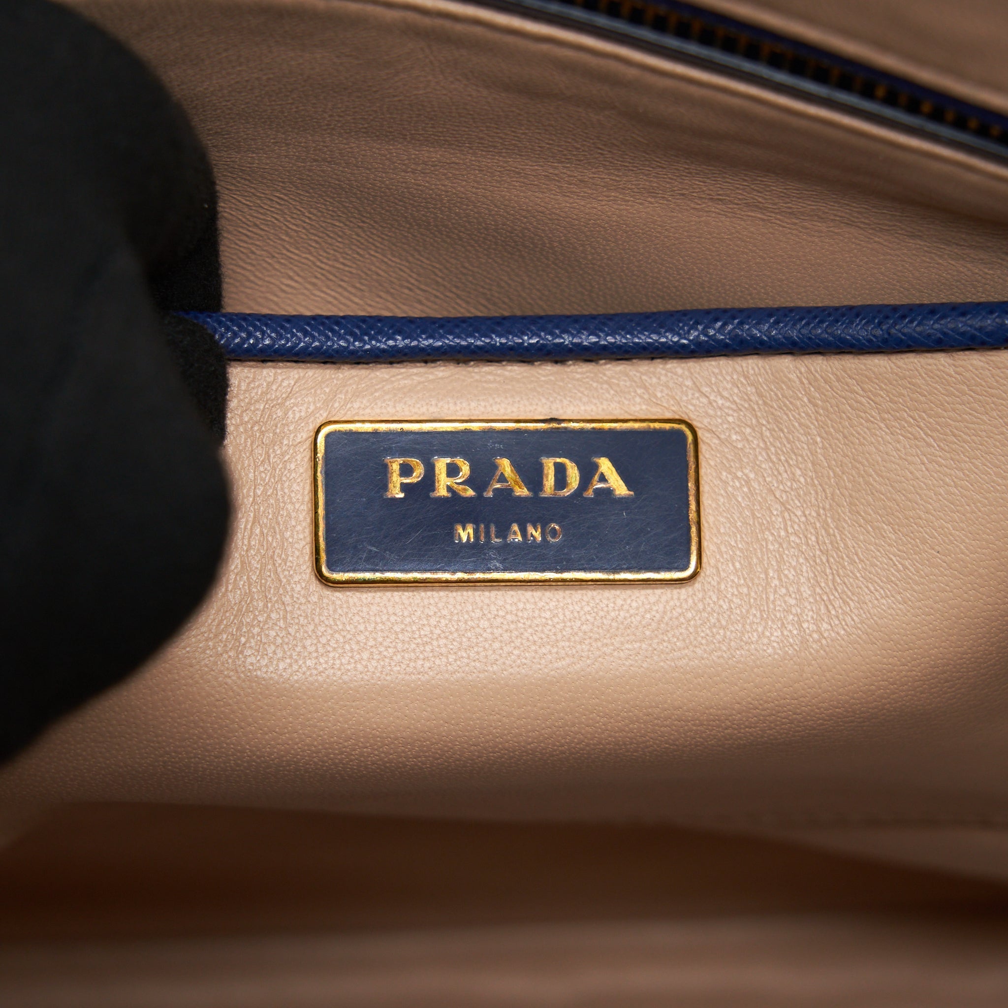 PRADA SAFFIANO LUX BI COLOUR PROMENADE DONE TOTE BAG BLUETTE/TURCHESE BLUE