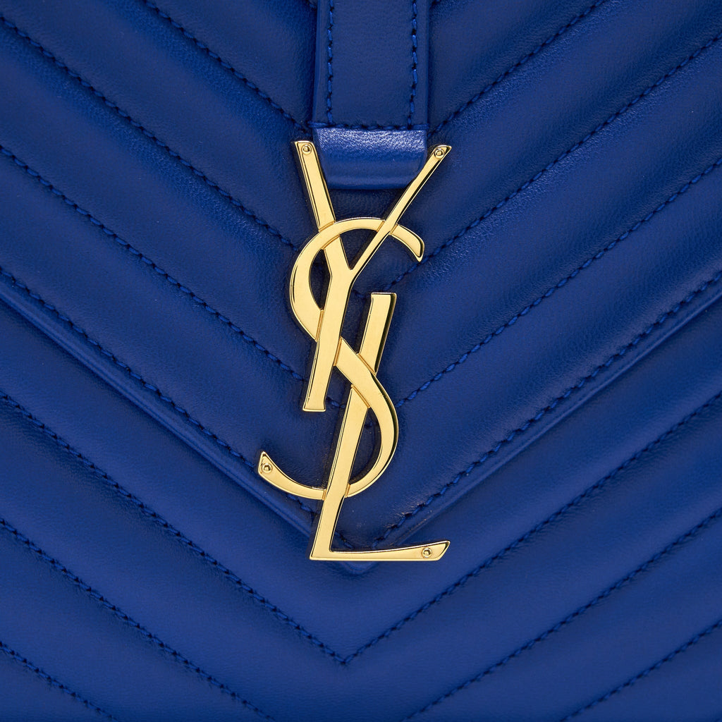SAINT LAURENT / YSL CHEVRON MONOGRAM FLAP BAG BLUE GHW