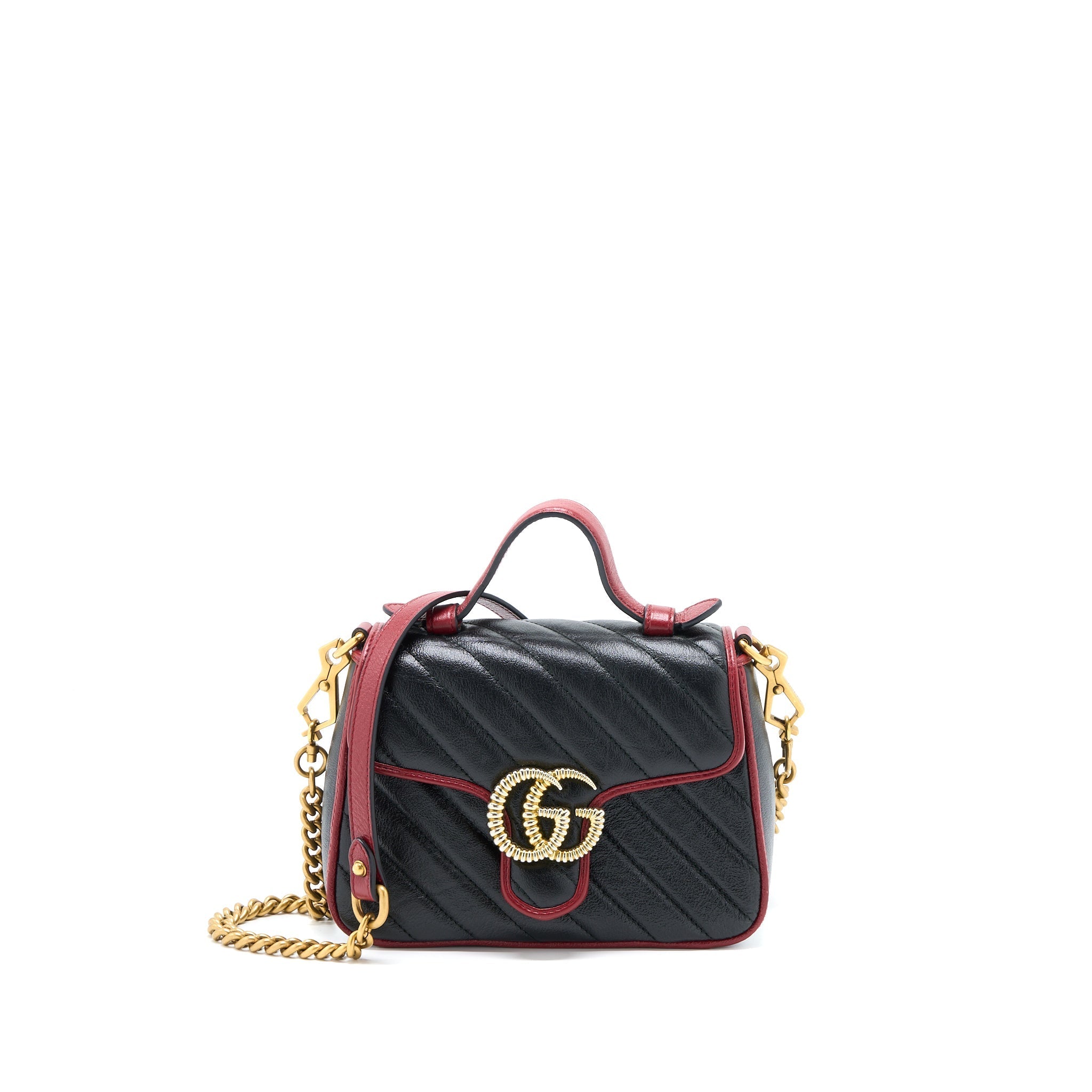 GUCCI GG MARMONT MINI TOP HANDLE BAG CALFSKIN BLACK/RED GHW