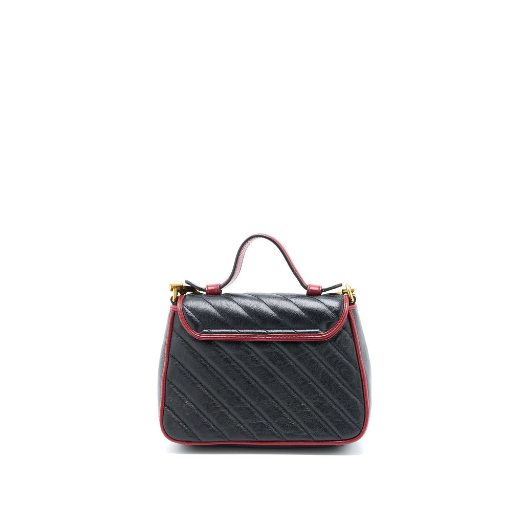 GUCCI GG MARMONT MINI TOP HANDLE BAG CALFSKIN BLACK/RED GHW