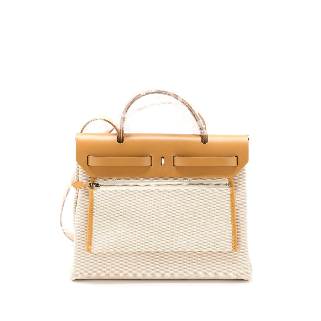 HERMES HERBAG ZIP 31 TOILE EN RELIEF CANVAS/LEATHER BRIDES SABLE/ECRU BEIGE/NAT SABLE SHW
