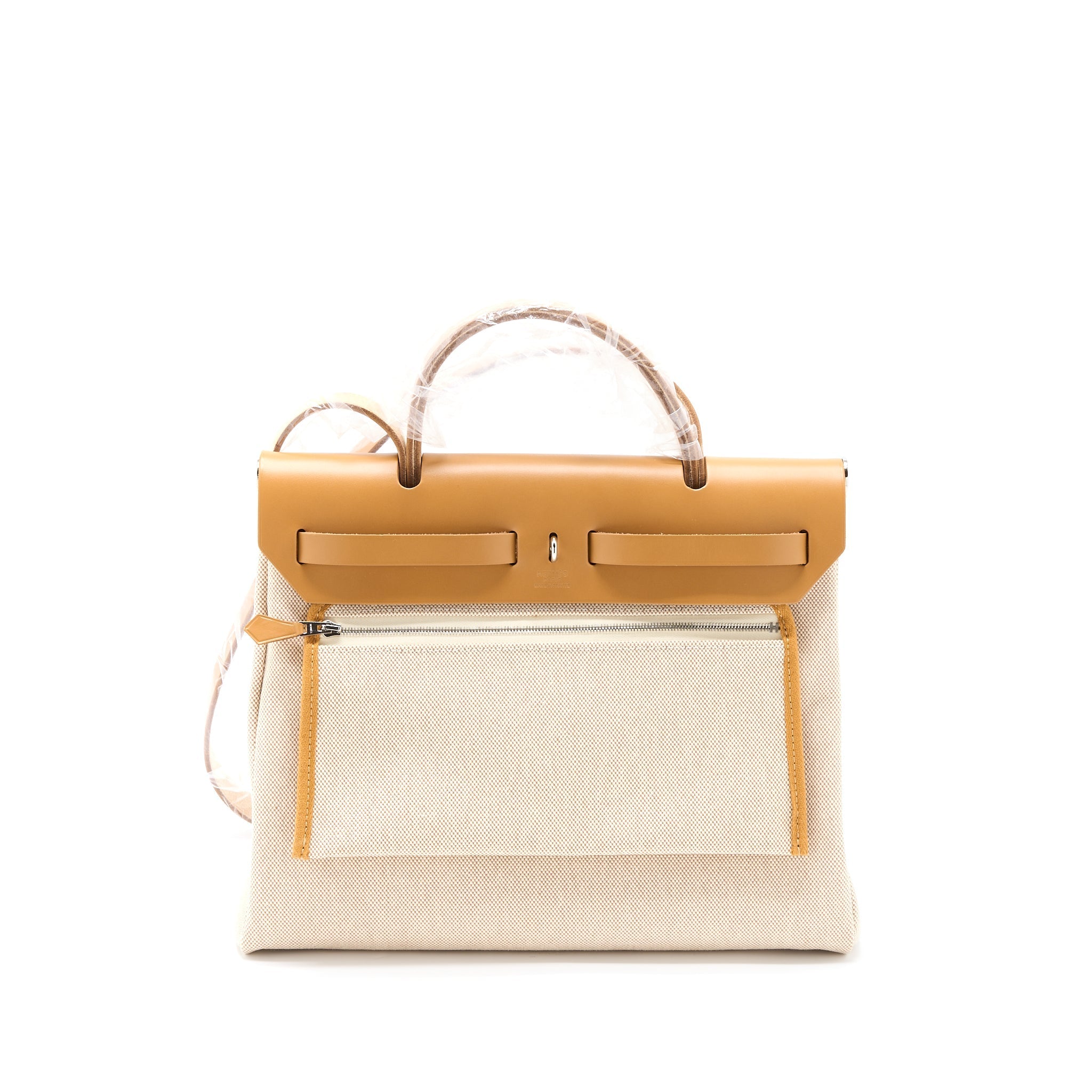 HERMES HERBAG ZIP 31 TOILE EN RELIEF CANVAS/LEATHER BRIDES SABLE/ECRU BEIGE/NAT SABLE SHW