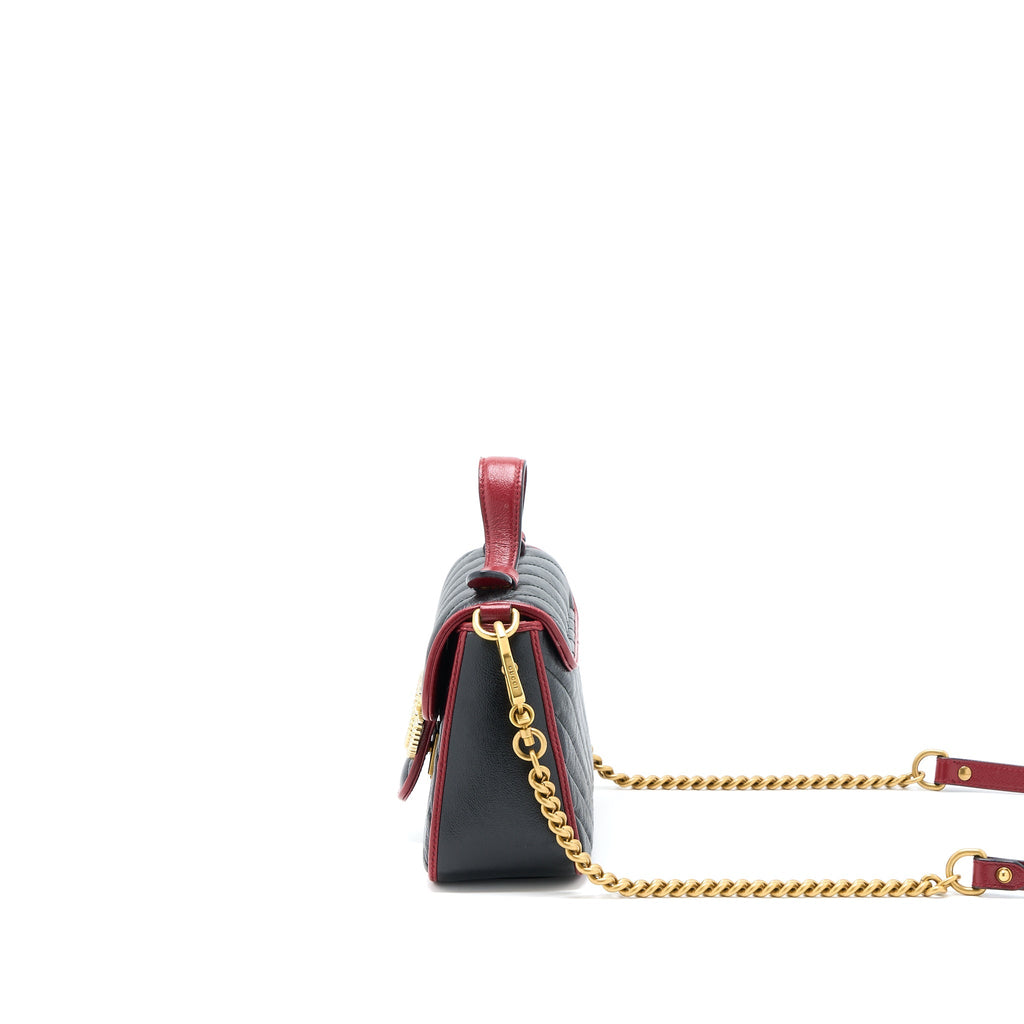 GUCCI GG MARMONT MINI TOP HANDLE BAG CALFSKIN BLACK/RED GHW