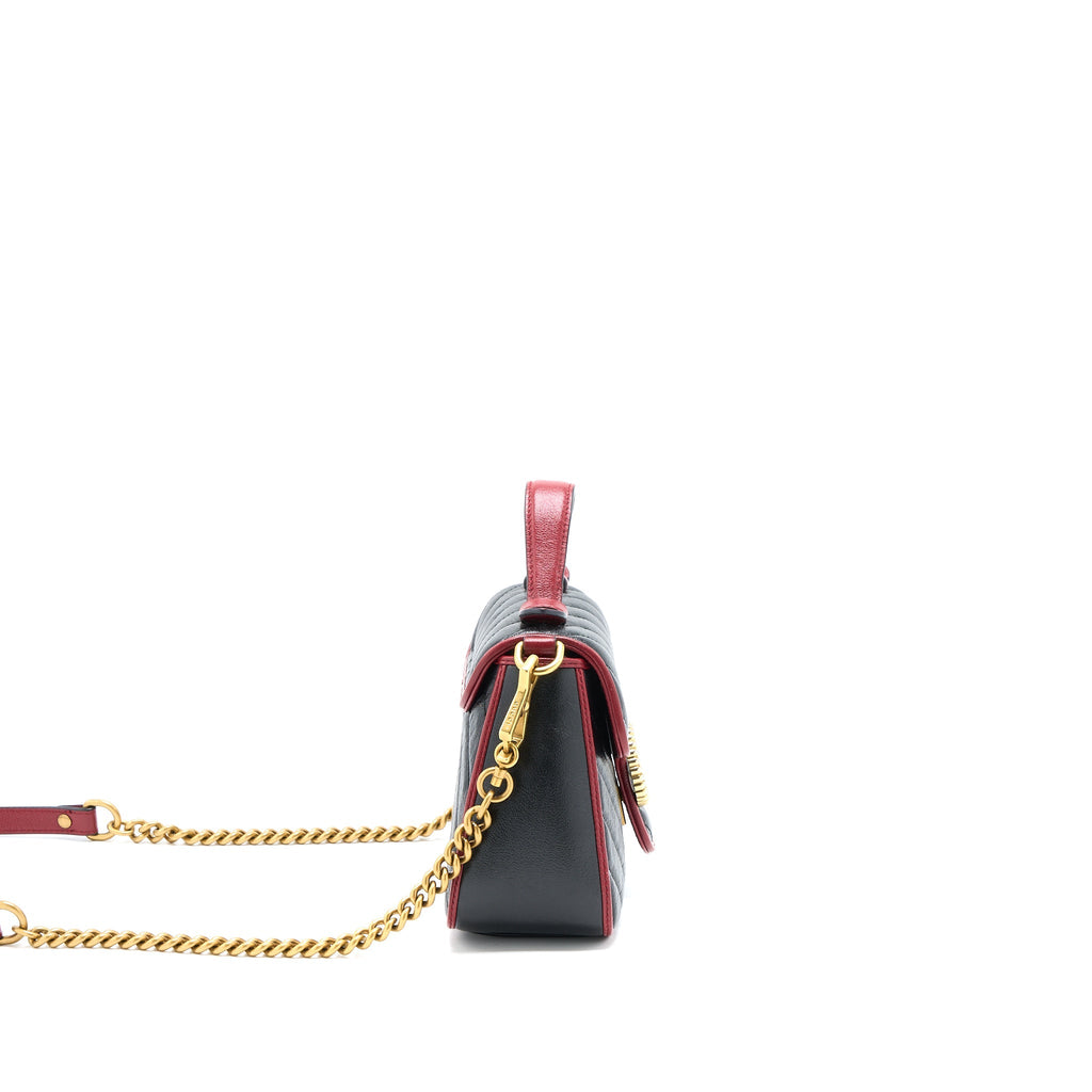 GUCCI GG MARMONT MINI TOP HANDLE BAG CALFSKIN BLACK/RED GHW