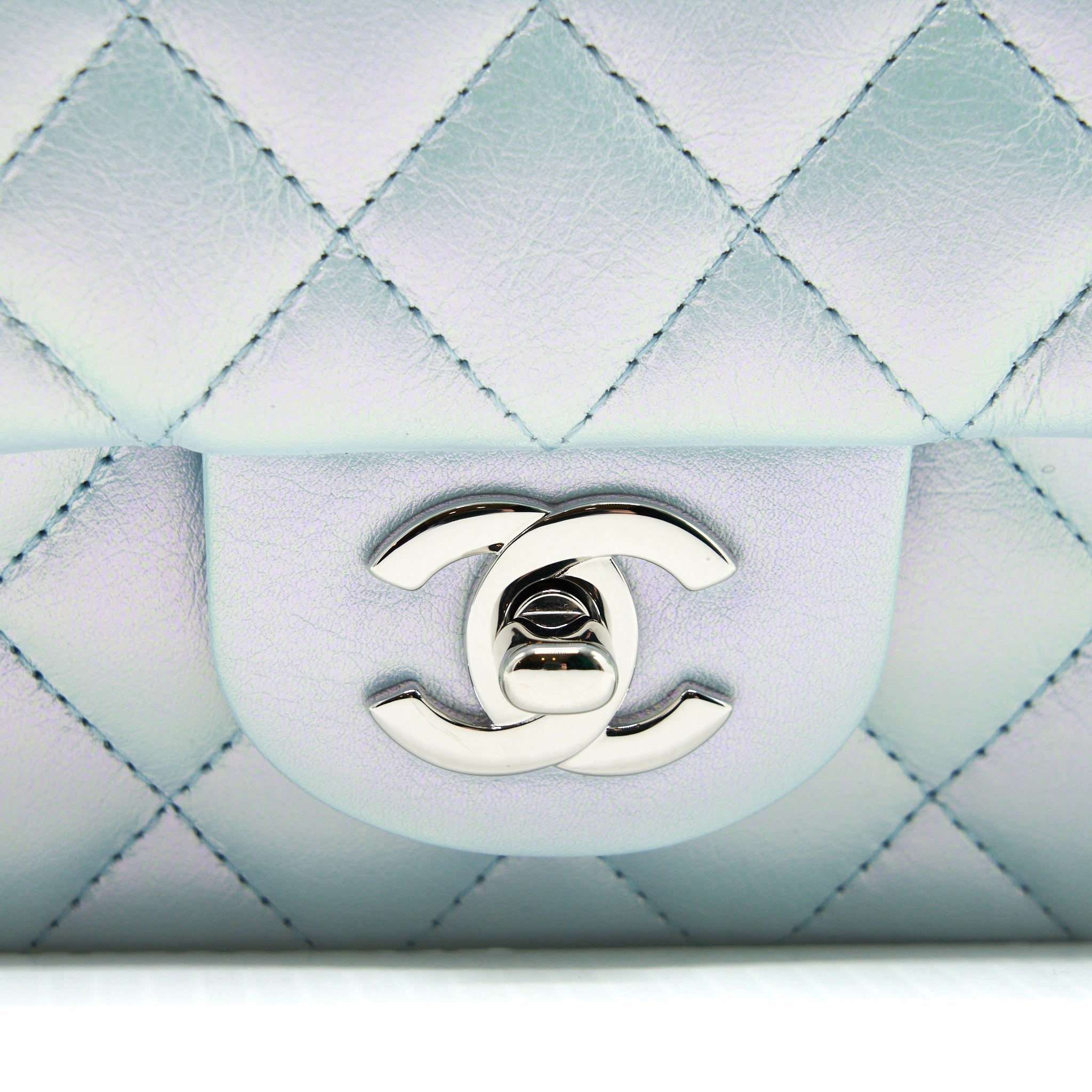 CHANEL 21K IRIDESCENT BABY BLUE MINI RECTANGULAR SHW