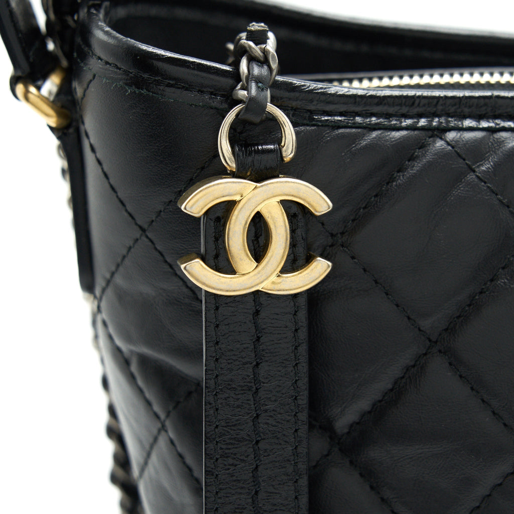 CHANEL LARGE HOBO GABRIELLE BAG BLACK WITH GOLD AND SLIVER HARDWARE