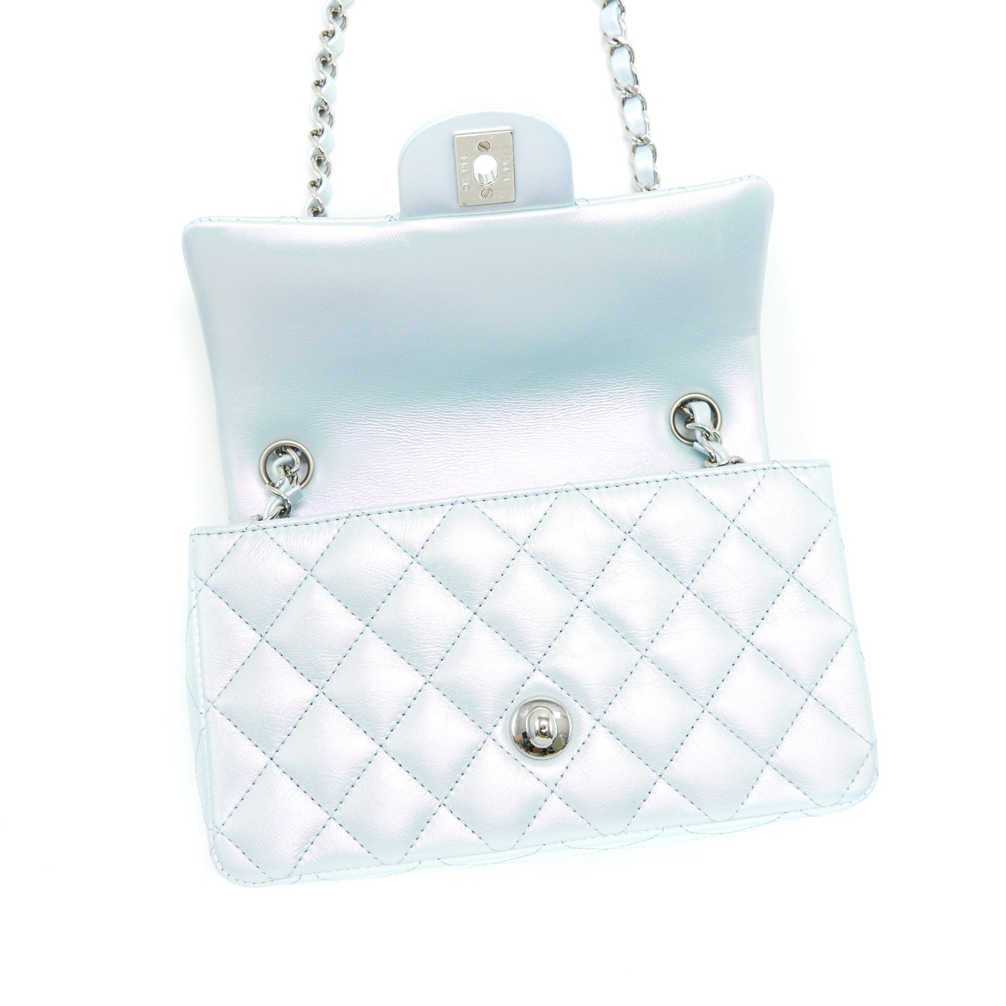 CHANEL 21K IRIDESCENT BABY BLUE MINI RECTANGULAR SHW