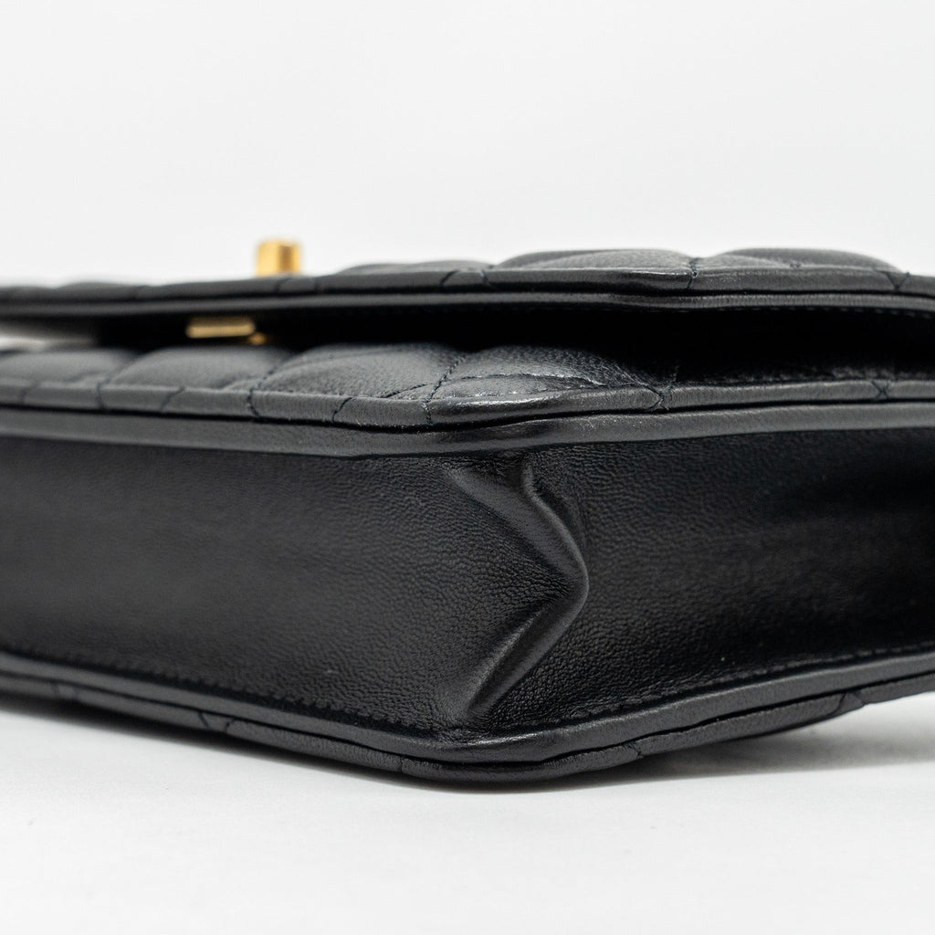 CHANEL PEARL CRUSH WALLET ON CHAIN LAMBSKIN BLACK GHW (MICROCHIP)