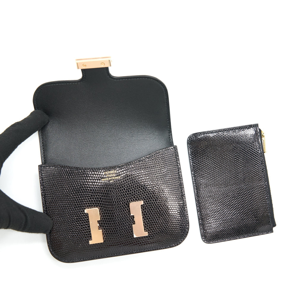 HERMES CONSTANCE SLIM LIZARD LEATHER BLACK WITH RGHW