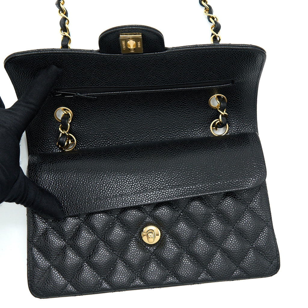 CHANEL SMALL CLASSIC DOUBLE FLAP BAG CAVIAR BLACK GHW (MICROCHIP)
