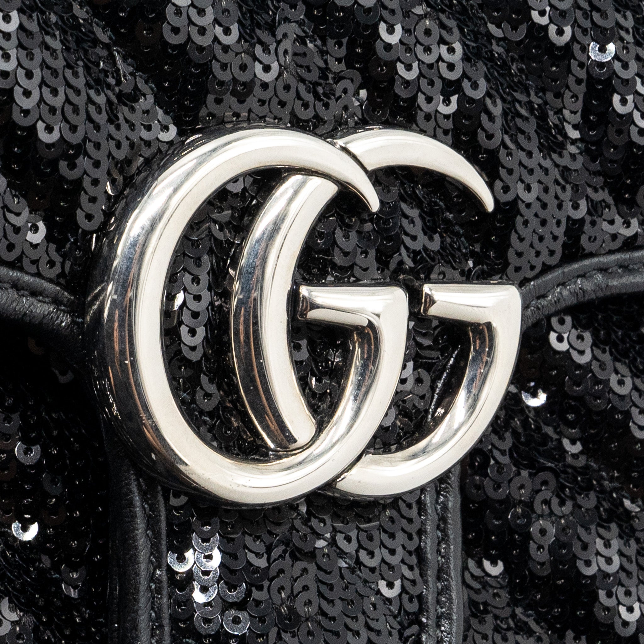 GUCCI MINI GG MARMONT MATELASSE BAG SEQUIN BLACK SHW