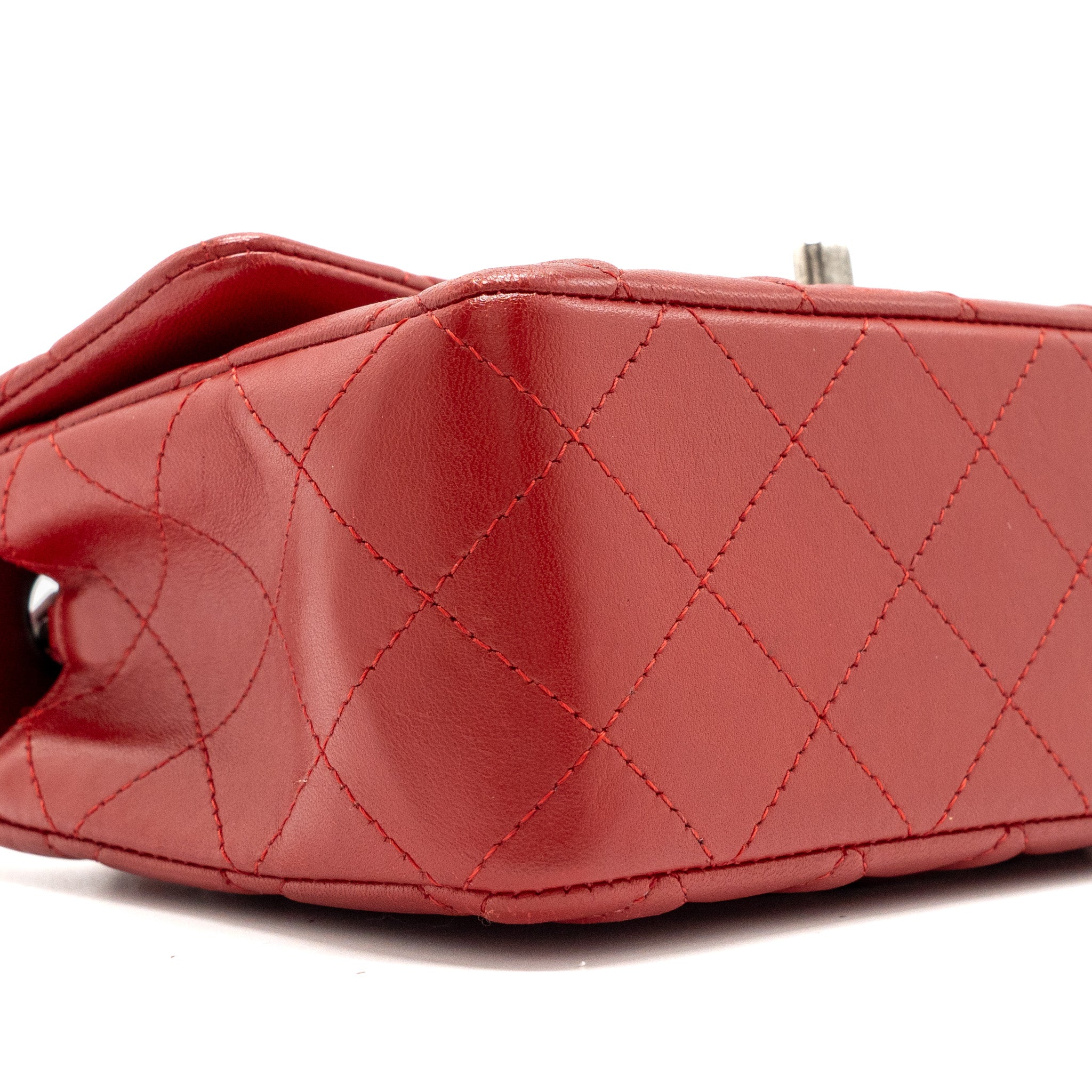CHANEL CLASSIC MINI RECTANGULAR FLAP BAG LAMBSKIN RED RUTHENIUM HARDWARE