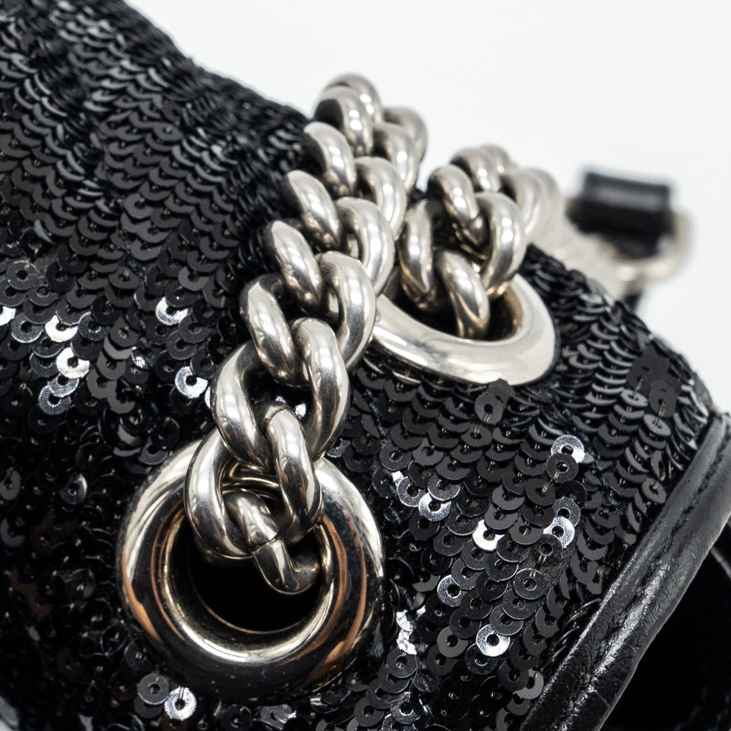 GUCCI MINI GG MARMONT MATELASSE BAG SEQUIN BLACK SHW