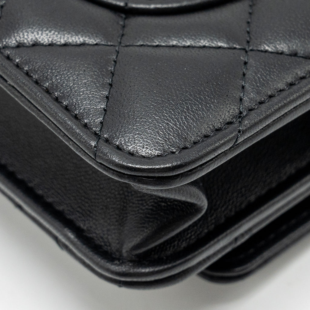 CHANEL PEARL CRUSH WALLET ON CHAIN LAMBSKIN BLACK GHW (MICROCHIP)