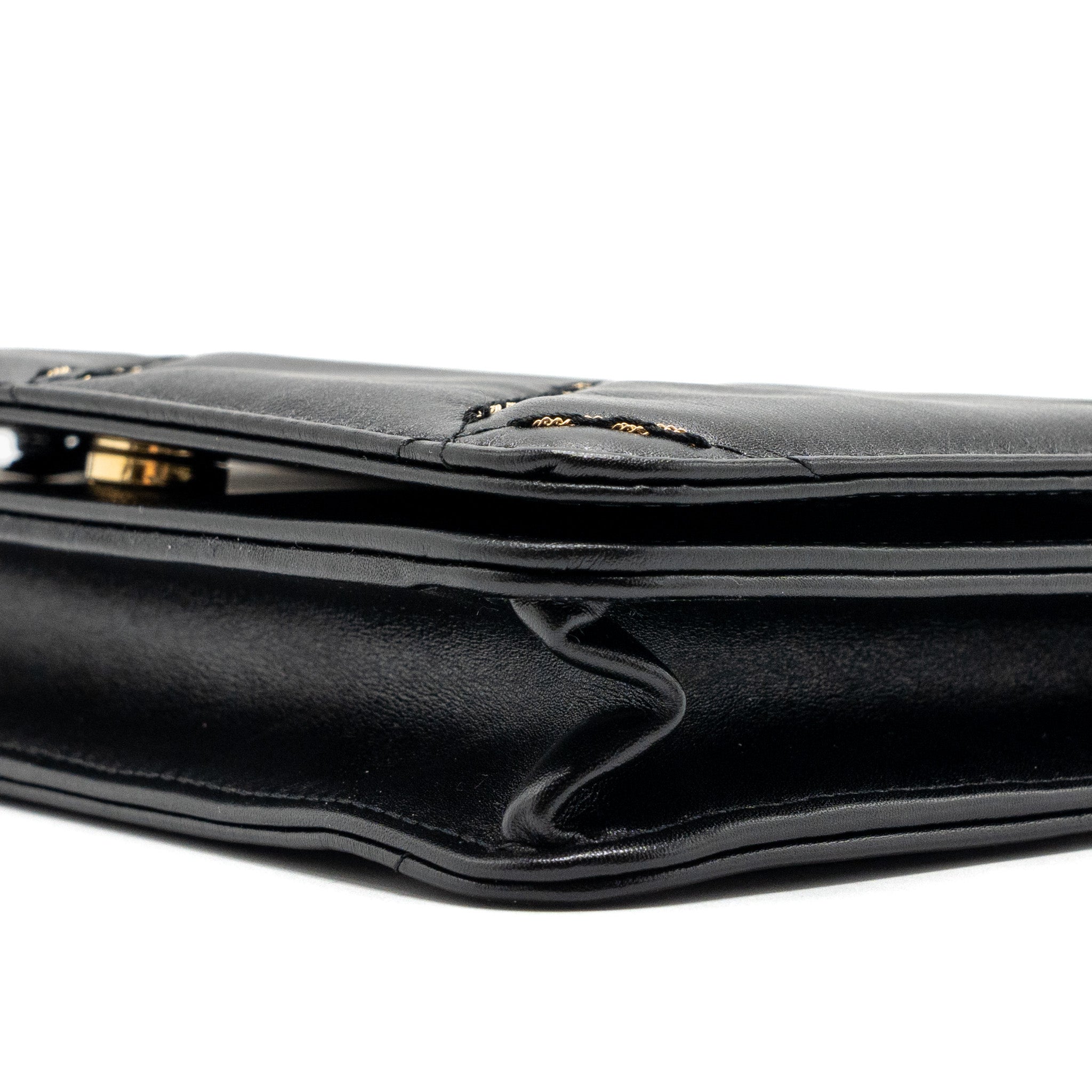 CHANEL QUILTED WALLET ON CHAIN SHINY CALFSKIN BLACK GHW (MICROCHIP)