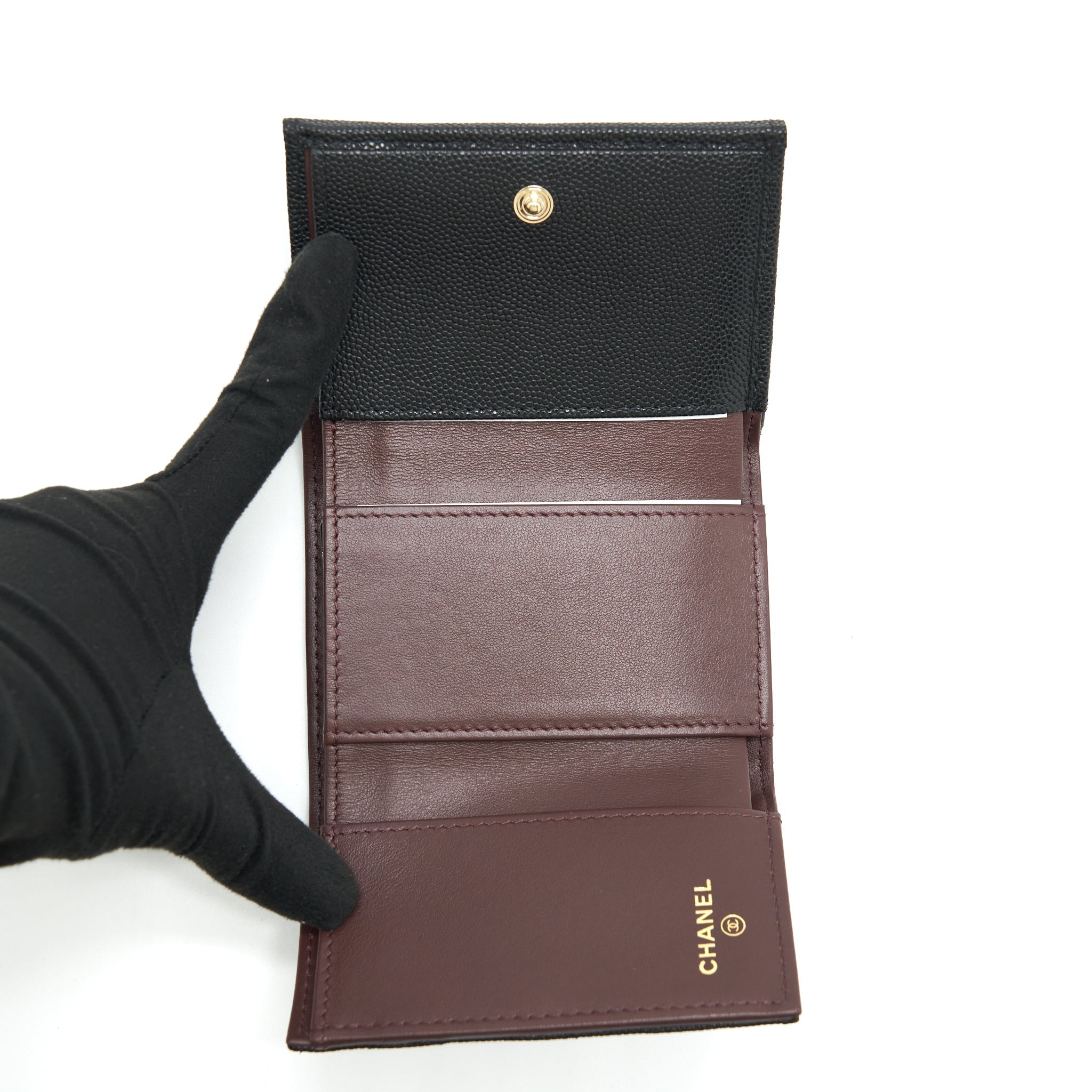 CHANEL SMALL COMPACT WALLET CAVIAR BLACK LGHW