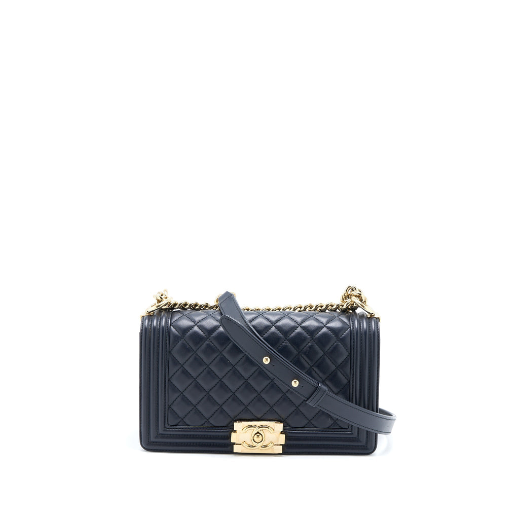 CHANEL MEDIUM BOY BAG CALFSKIN NAVY LGHW