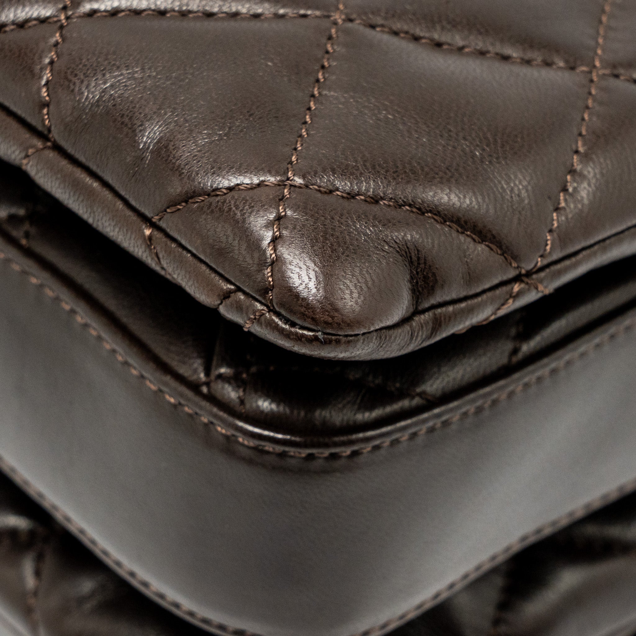 CHANEL LARGE QUILTED FLAP BAG WITH CHAIN LAMBSKIN DARK BROWN SHW