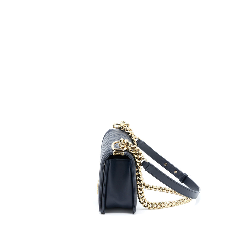 CHANEL MEDIUM BOY BAG CALFSKIN NAVY LGHW