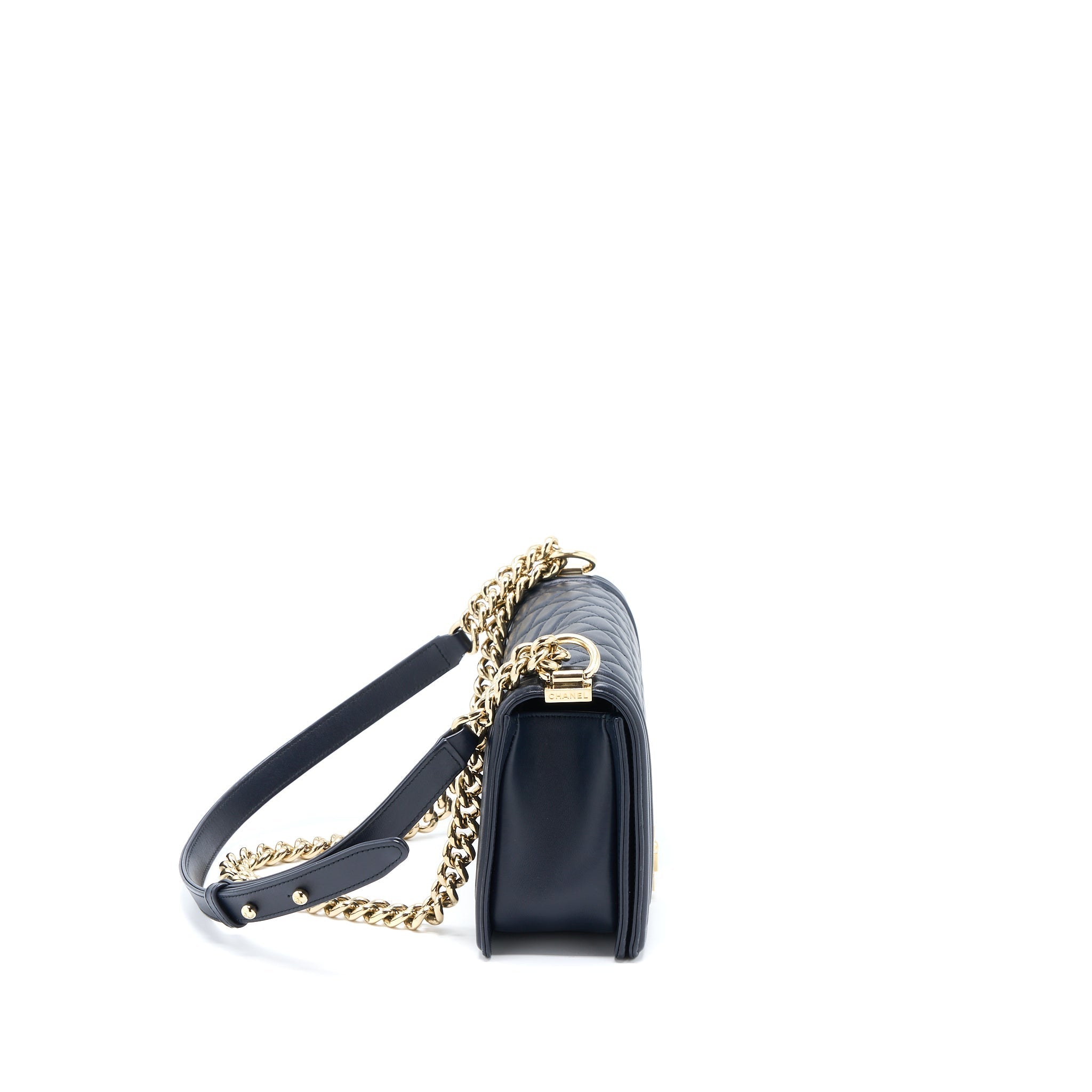 CHANEL MEDIUM BOY BAG CALFSKIN NAVY LGHW