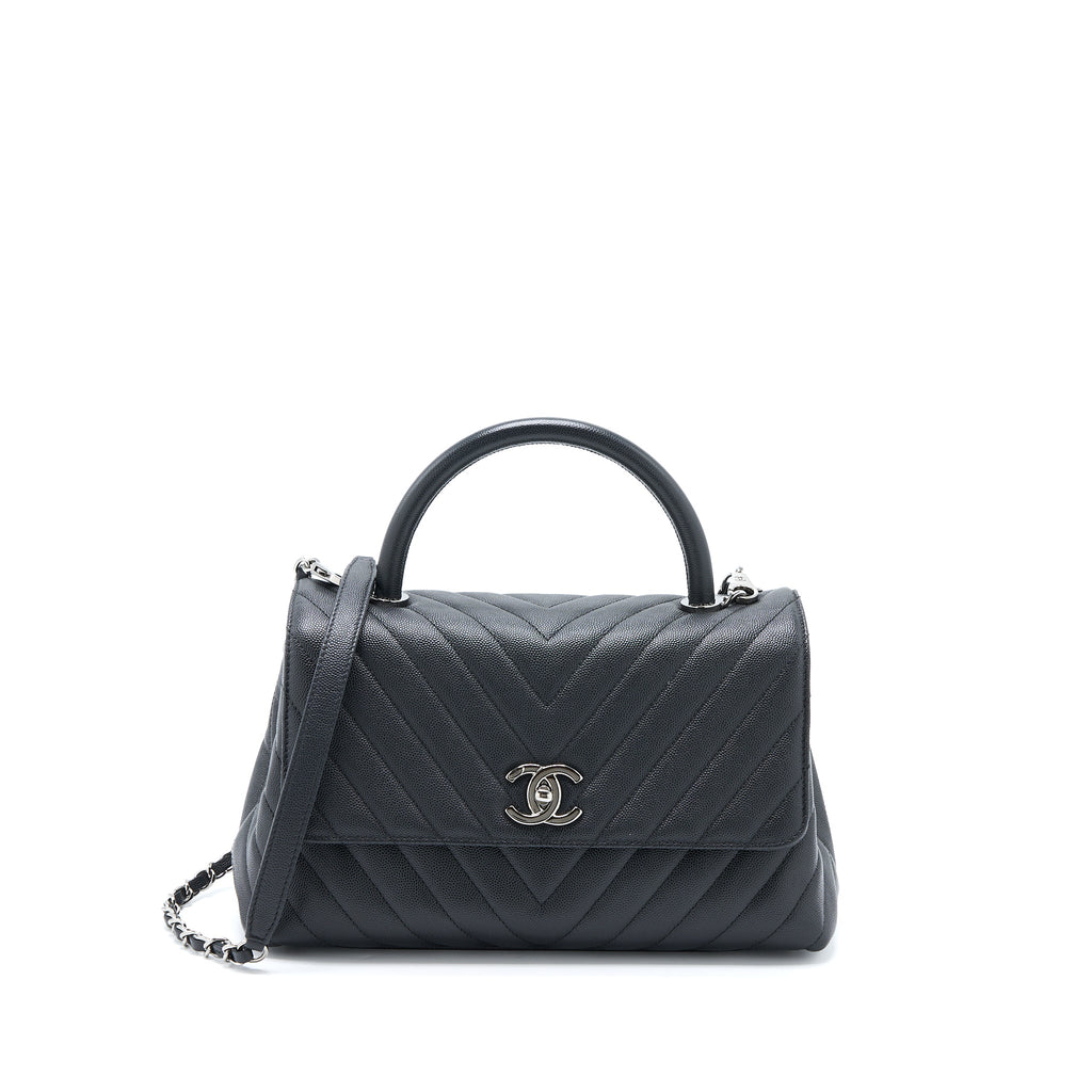CHANEL MEDIUM COCO HANDLE CHEVRON CAVIAR BLACK SHW