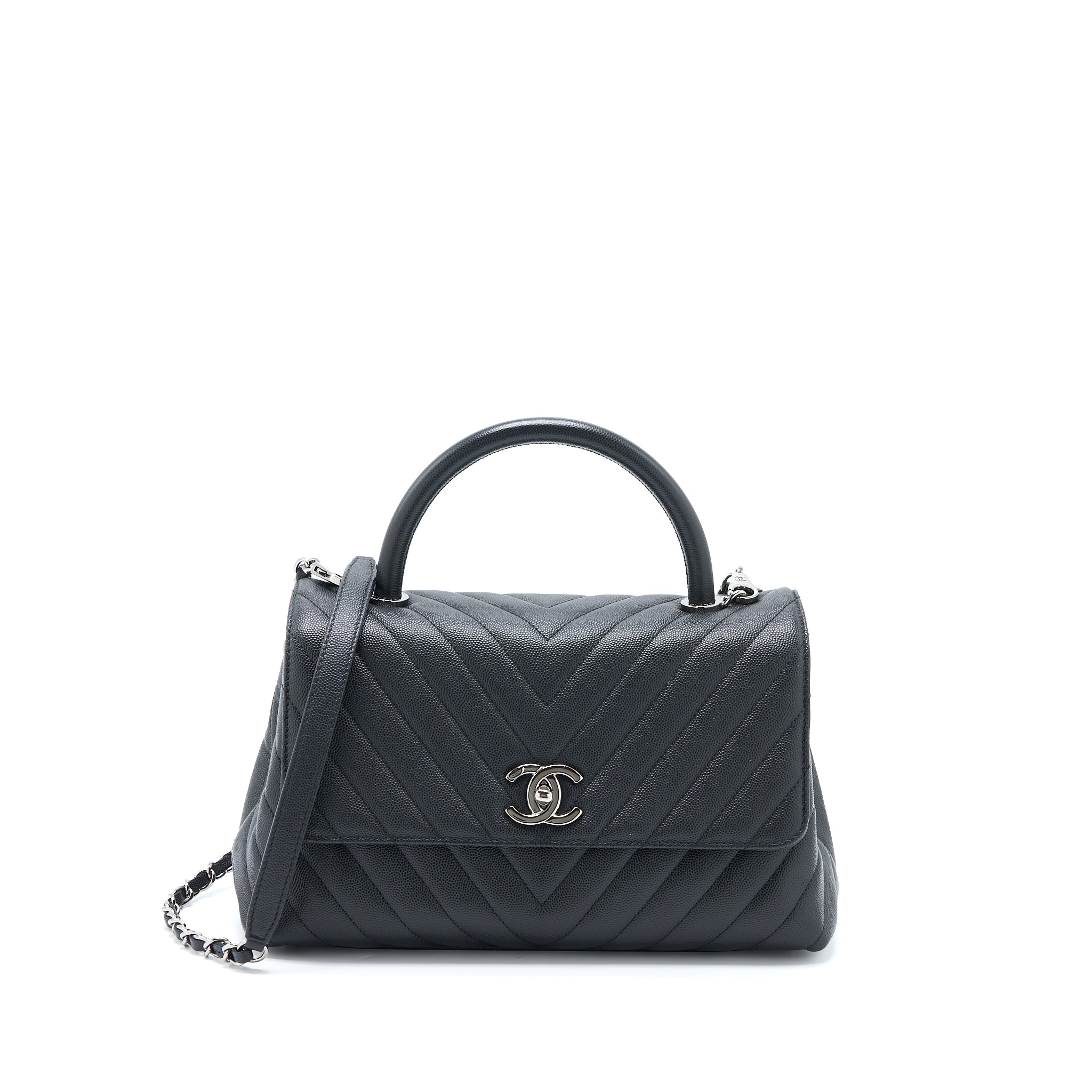 CHANEL MEDIUM COCO HANDLE CHEVRON CAVIAR BLACK SHW