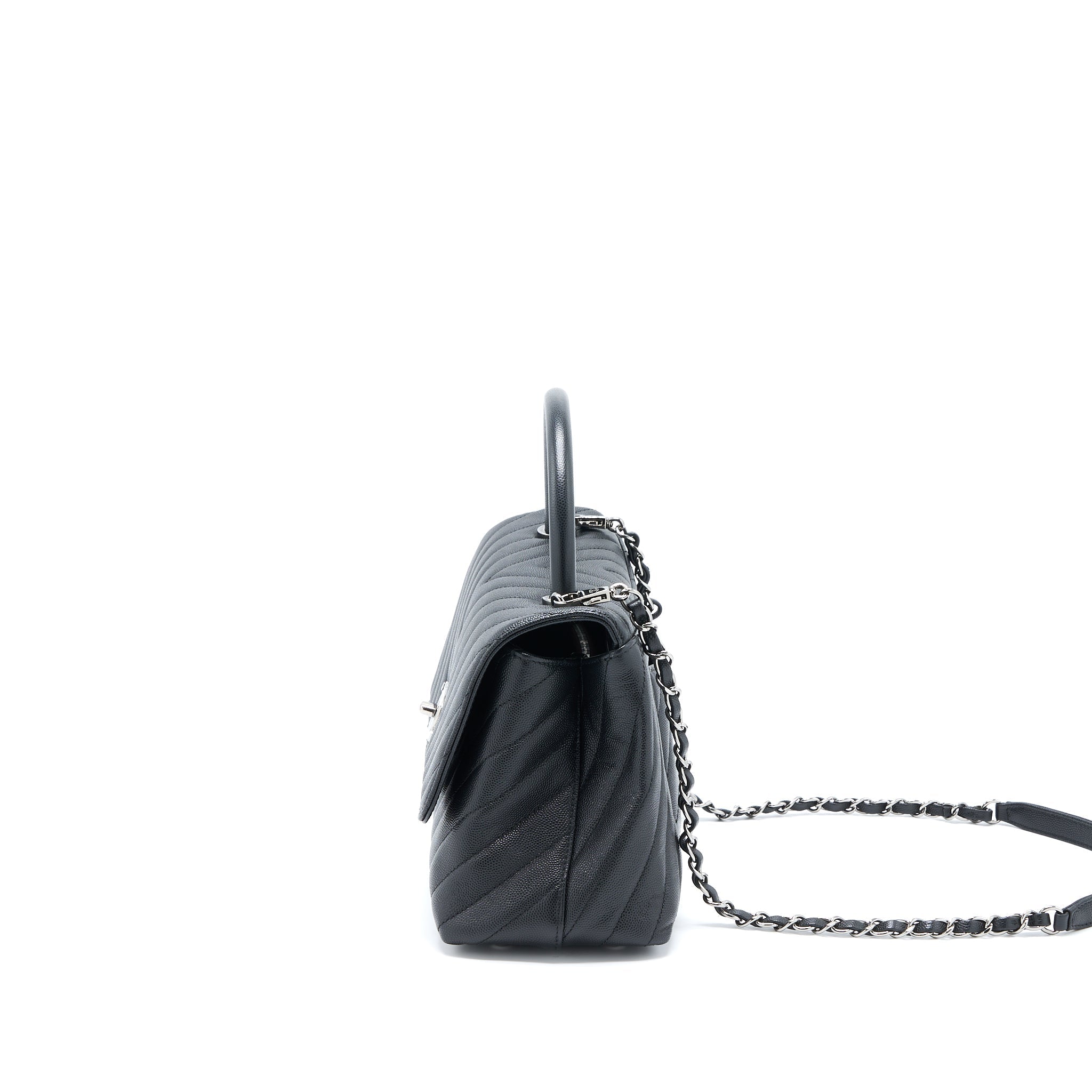 CHANEL MEDIUM COCO HANDLE CHEVRON CAVIAR BLACK SHW