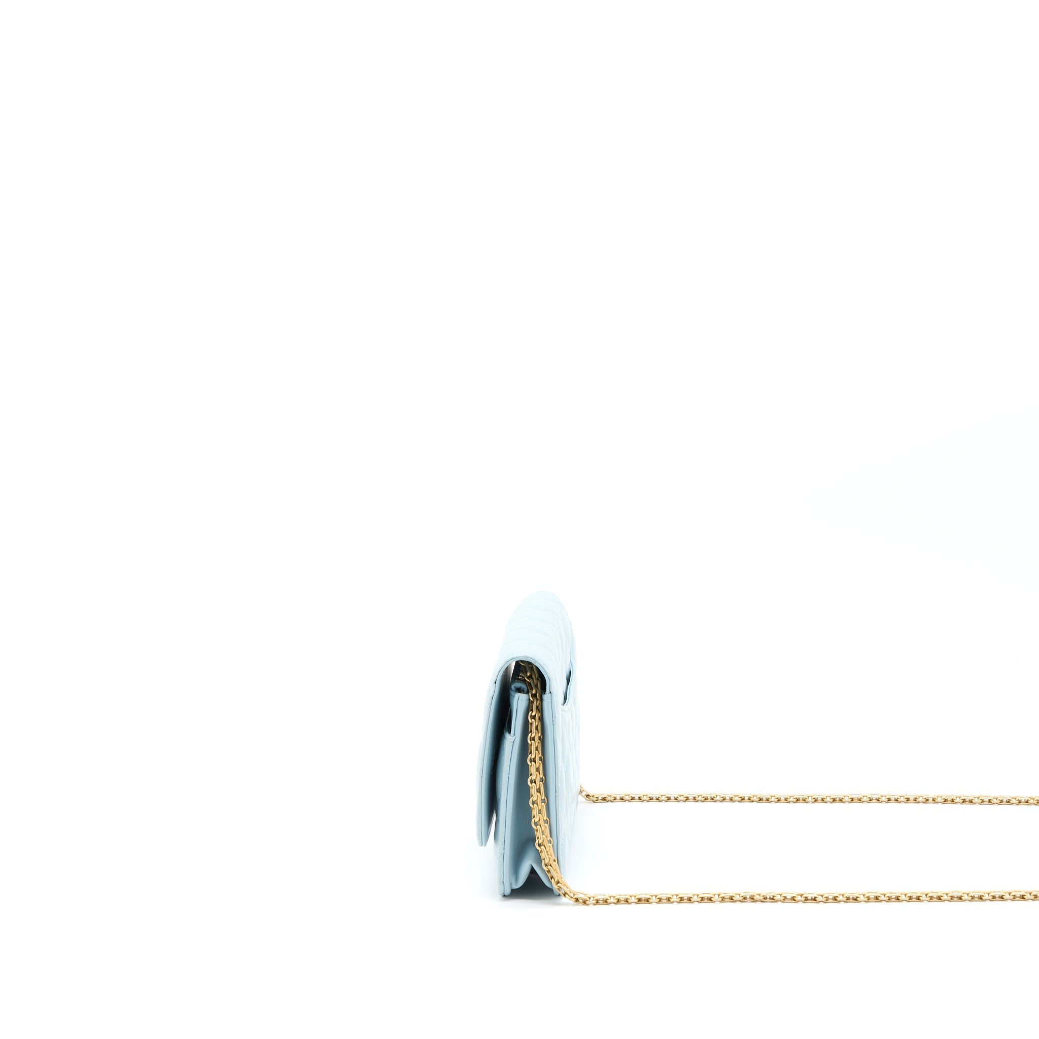 CHANEL 2.55 REISSUE WALLET ON CHAIN AGED CALFSKIN LIGHT BLUE BRUSHED GHW (MICROCHIP)