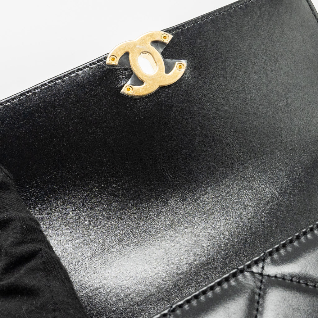 CHANEL 24C GOLD CRUSH MINI FLAP BAG CALFSKIN BLACK GHW (MICROCHIP)