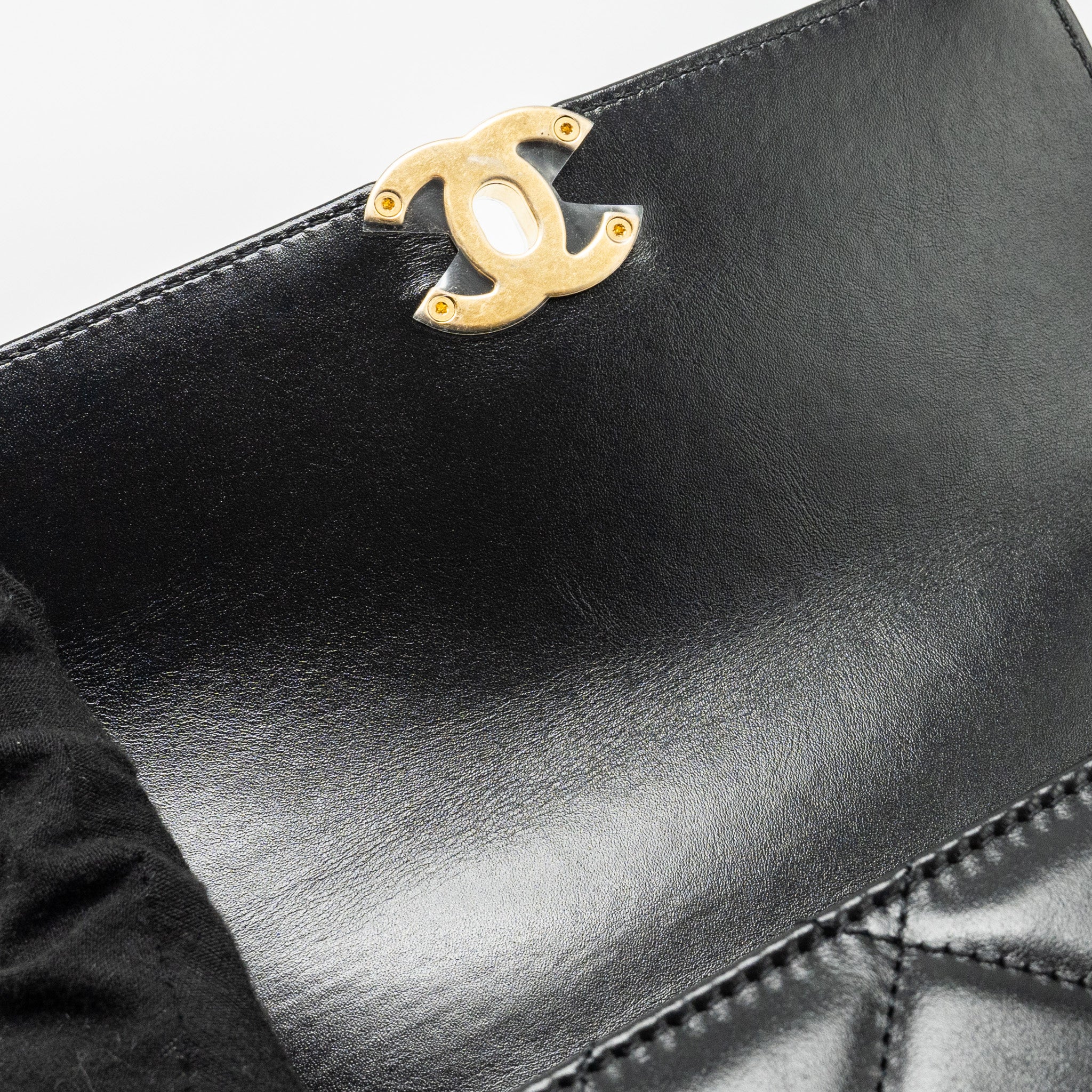 CHANEL 24C GOLD CRUSH MINI FLAP BAG CALFSKIN BLACK GHW (MICROCHIP)