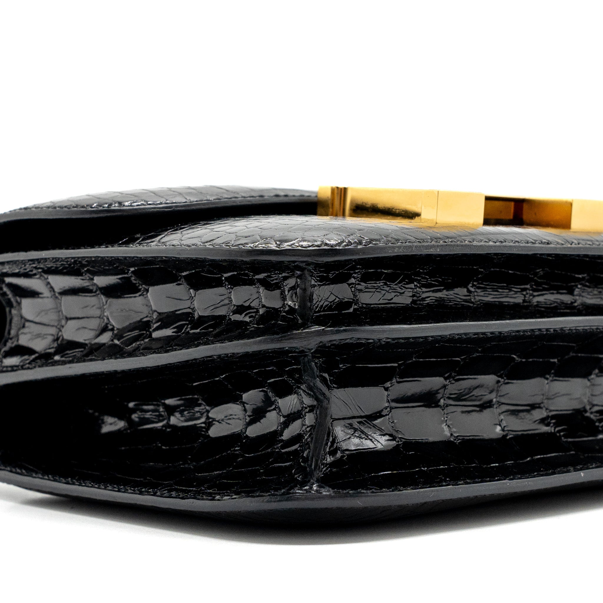 HERMES MINI CONSTANCE SHINY ALLIGATOR MISSISSIPPIENSIS BLACK GHW