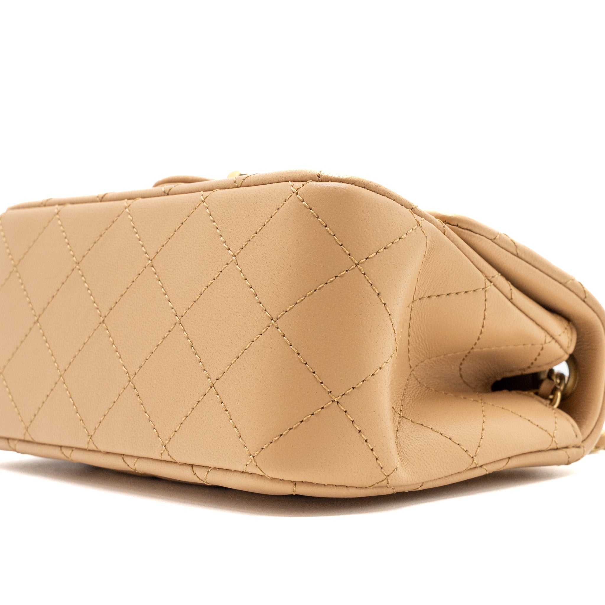 CHANEL 23K PEARL CRUSH MINI SQUARE FLAP BAG LAMBSKIN BEIGE GHW (MICROCHIP)