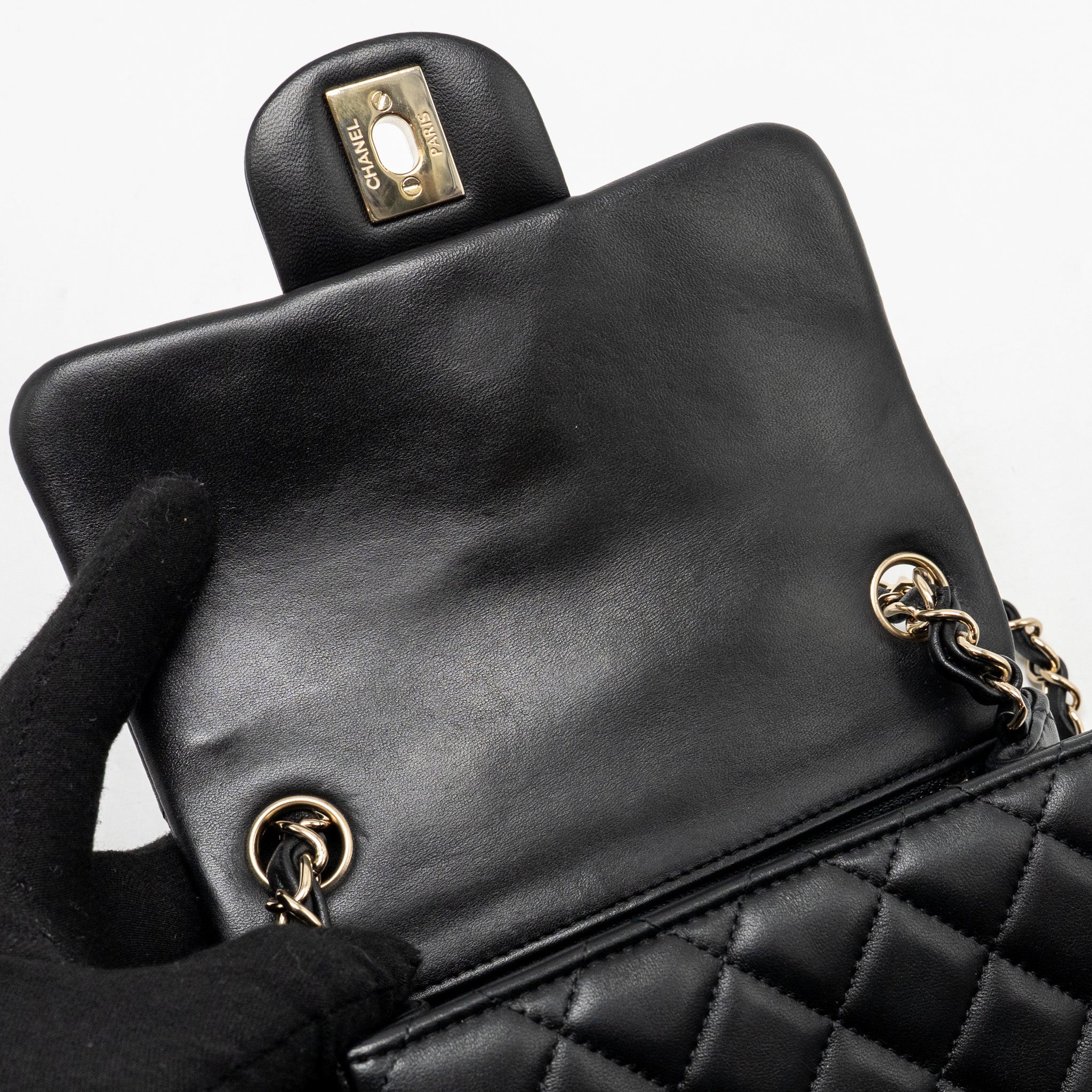 CHANEL MINI SQUARE FLAP BAG LAMBSKIN BLACK GHW