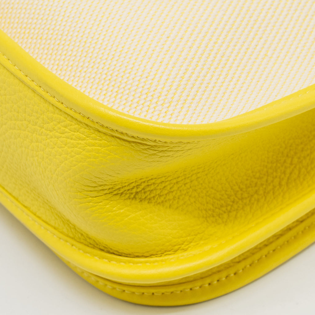 HERMES EVELYNE 29 BAG CANVAS/CLEMENCE ECRU-CITRON/LIME SHW