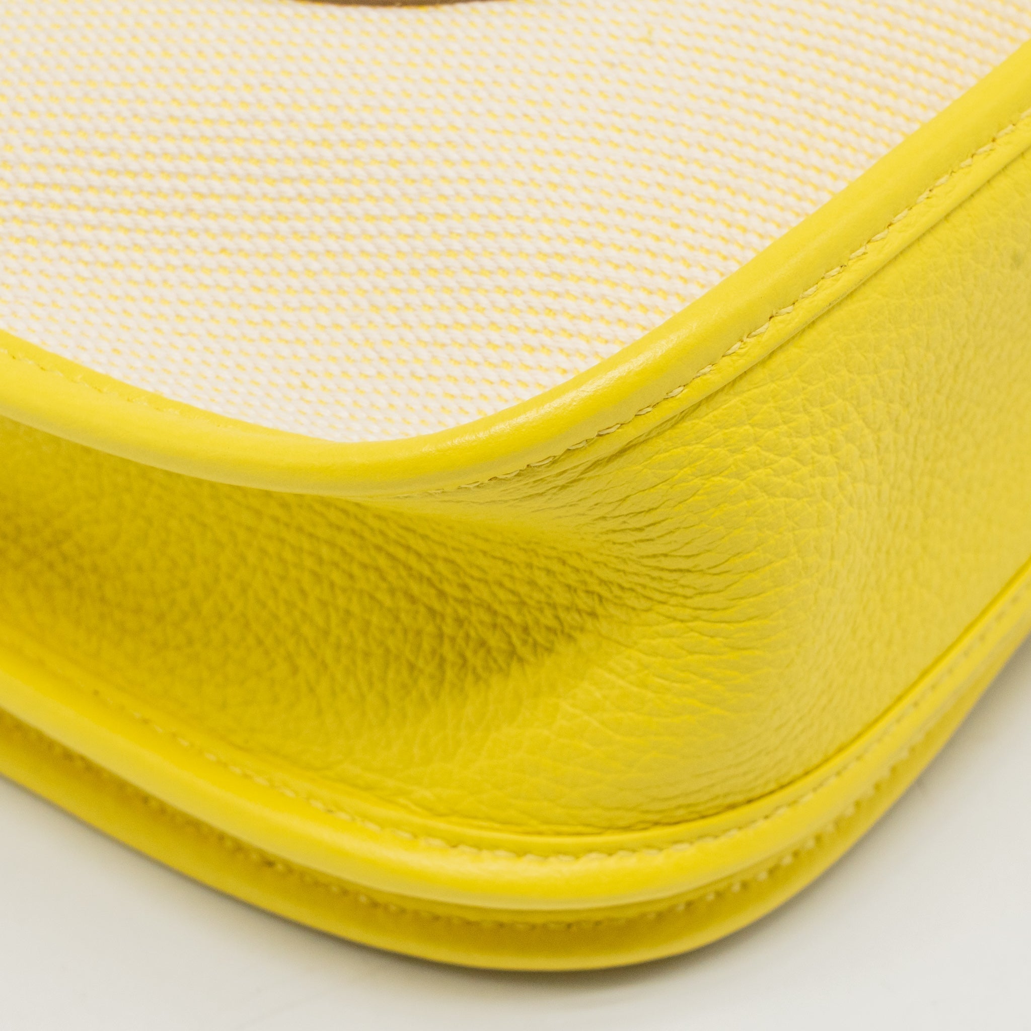 HERMES EVELYNE 29 BAG CANVAS/CLEMENCE ECRU-CITRON/LIME SHW