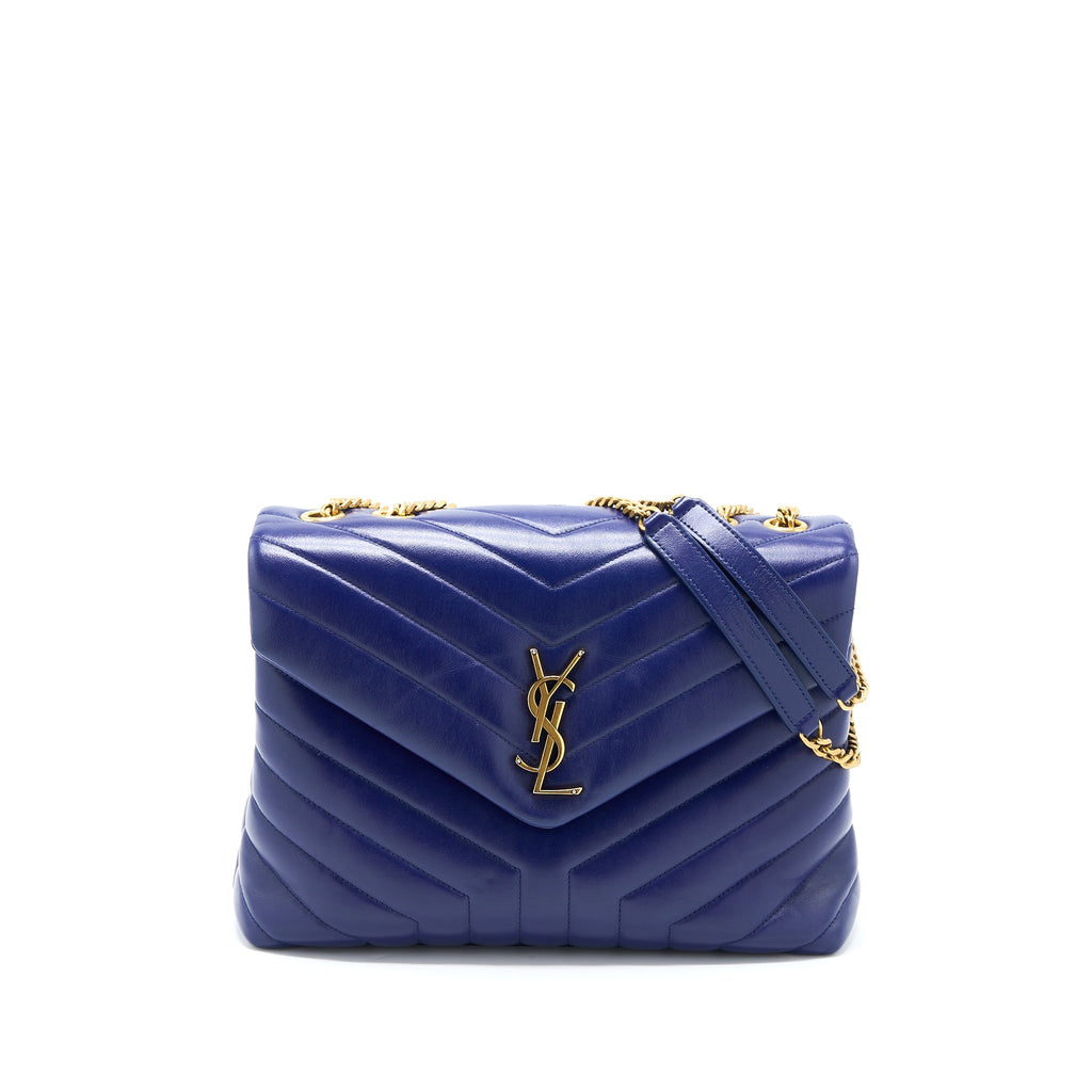 SAINT LAURENT/YSL MEDIUM LOULOU SHOULDER BAG CALFSKIN BLUE GHW