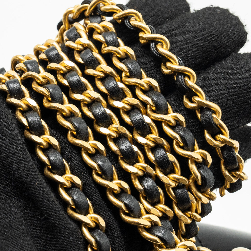 CHANEL 24C GOLD CRUSH MINI FLAP BAG CALFSKIN BLACK GHW (MICROCHIP)