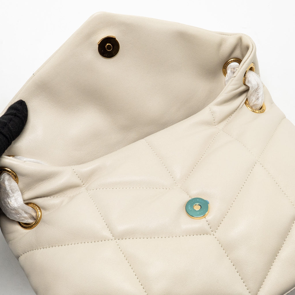 SAINT LAURENT/YSL SMALL LOULOU PUFFER SHOULDER BAG LAMBSKIN BLANC VINTAGE GHW
