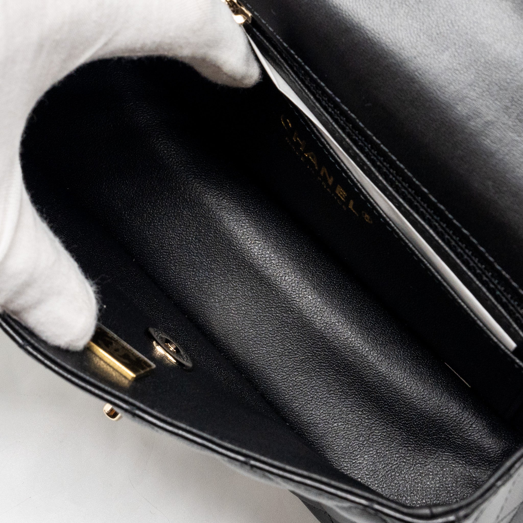 CHANEL MINI RECTANGULAR FLAP BAG LAMBSKIN BLACK LGHW (MICROCHIP)