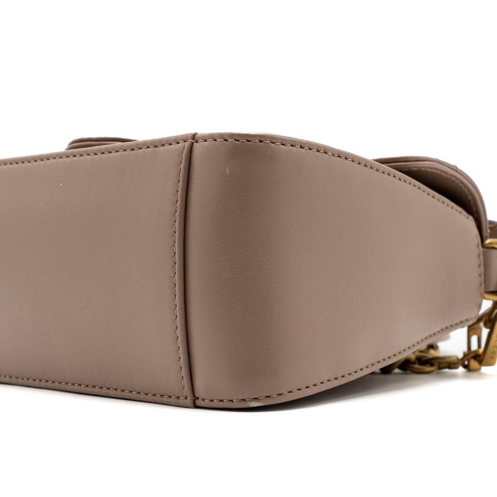 GUCCI GG MARMONT MINI TOP HANDLE BAG LEATHER DARK BEIGE GHW