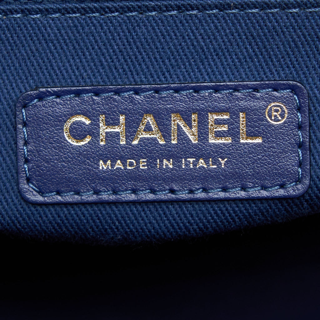 CHANEL DEAUVILLE TOTE BAG CANVAS DARK BLUE LGHW