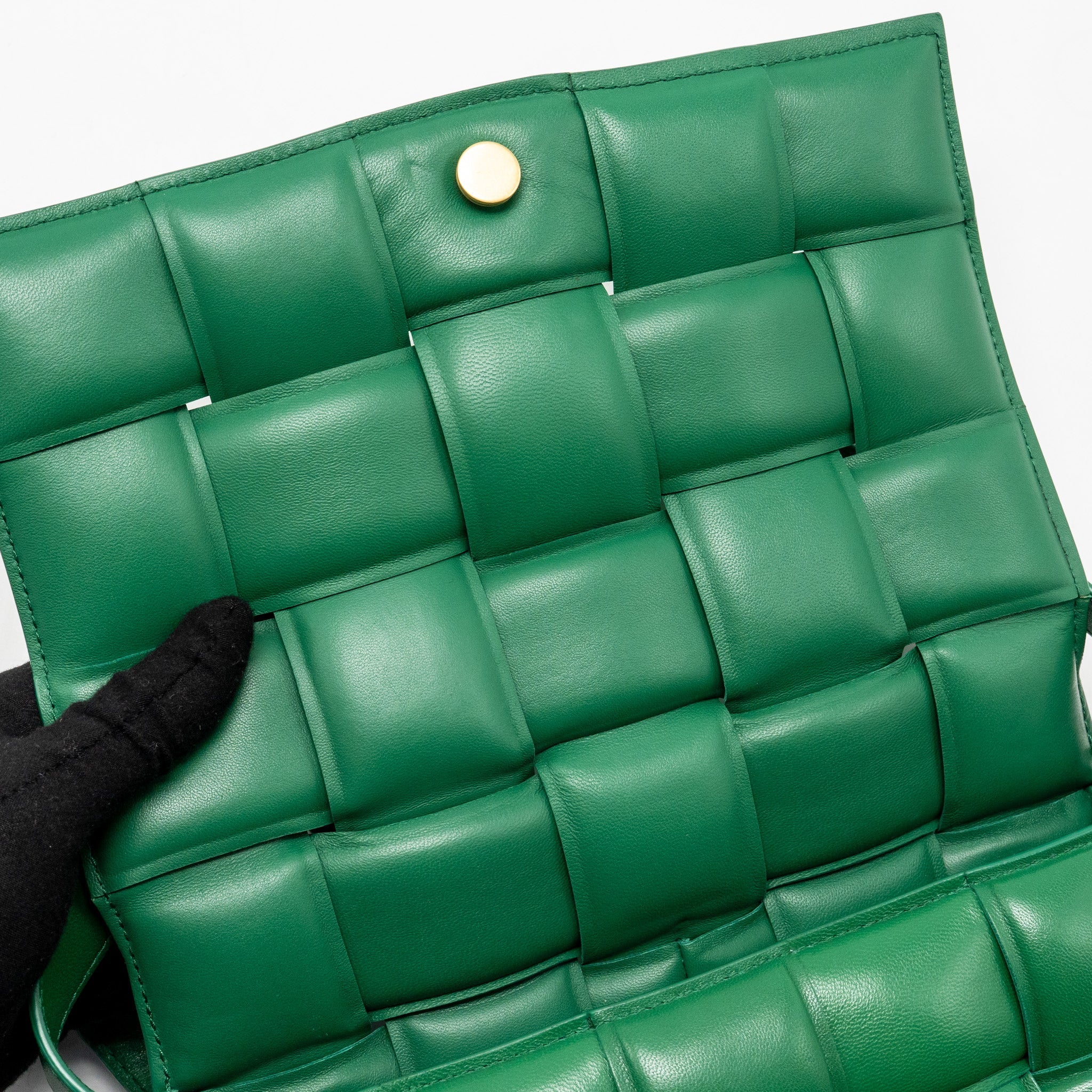 BOTTEGA VENETA PADDED CASSETTE INTRECCIO NAPPA LAMBSKIN GREEN GHW