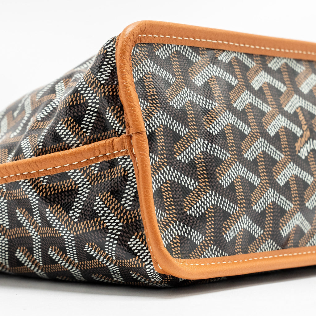 GOYARD MINI ANJOU TOTE BAG GOYARDLINE CANVAS / CALFSKIN BLACK/TAN SHW