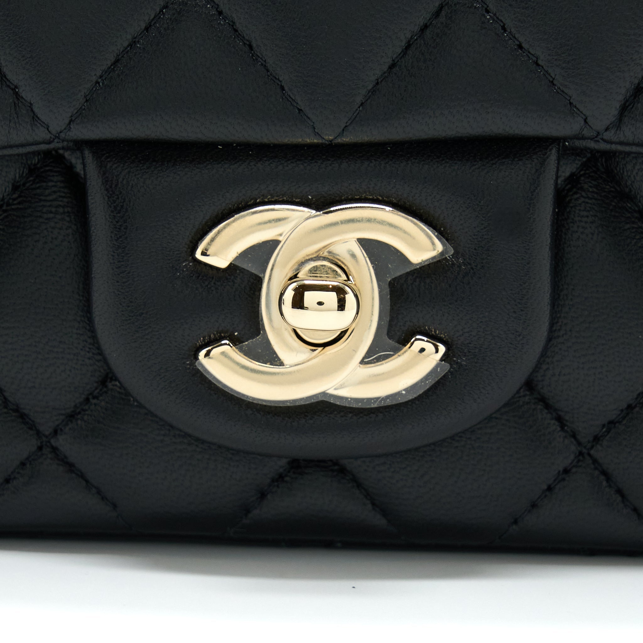 CHANEL CLASSIC MINI SQUARE FLAP BAG LAMBSKIN BLACK LGHW (MICROCHIP)